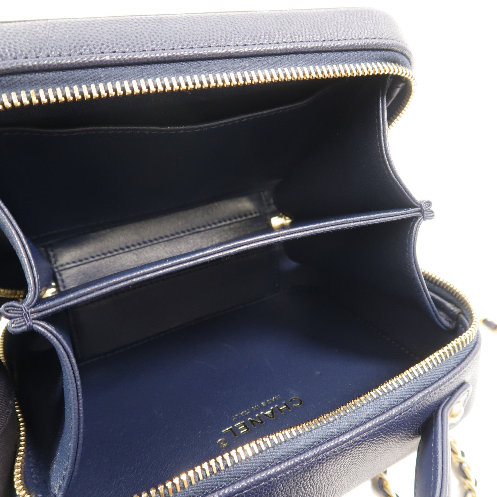 CHANEL 牛皮皮革Filigree Vanity Case鏈帶手挽肩背兩用袋