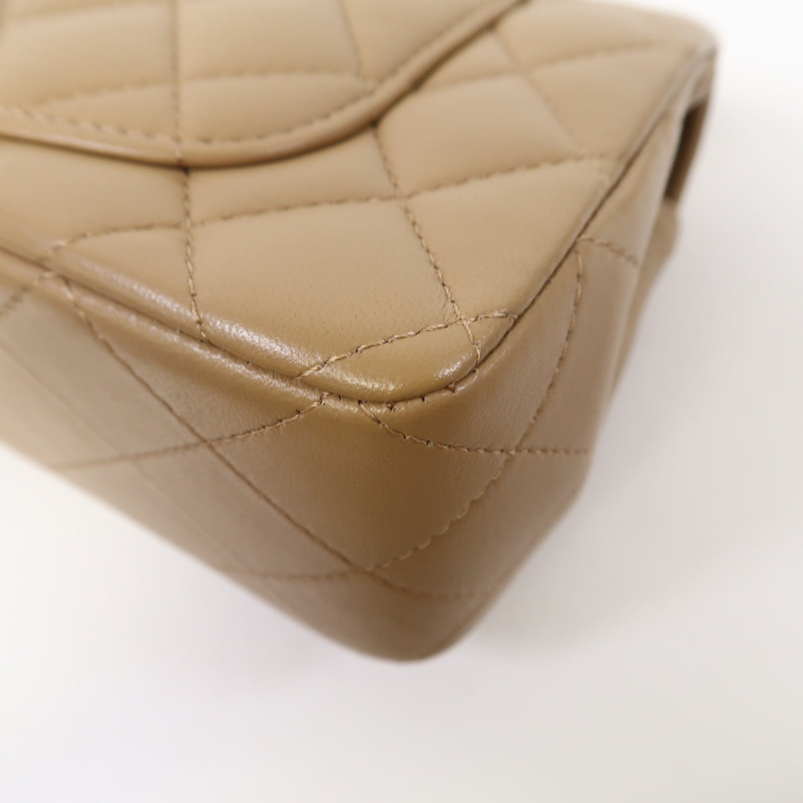 CHANEL 菱格羊皮皮革Chain Shoulder金扣手挽肩背兩用袋裸色