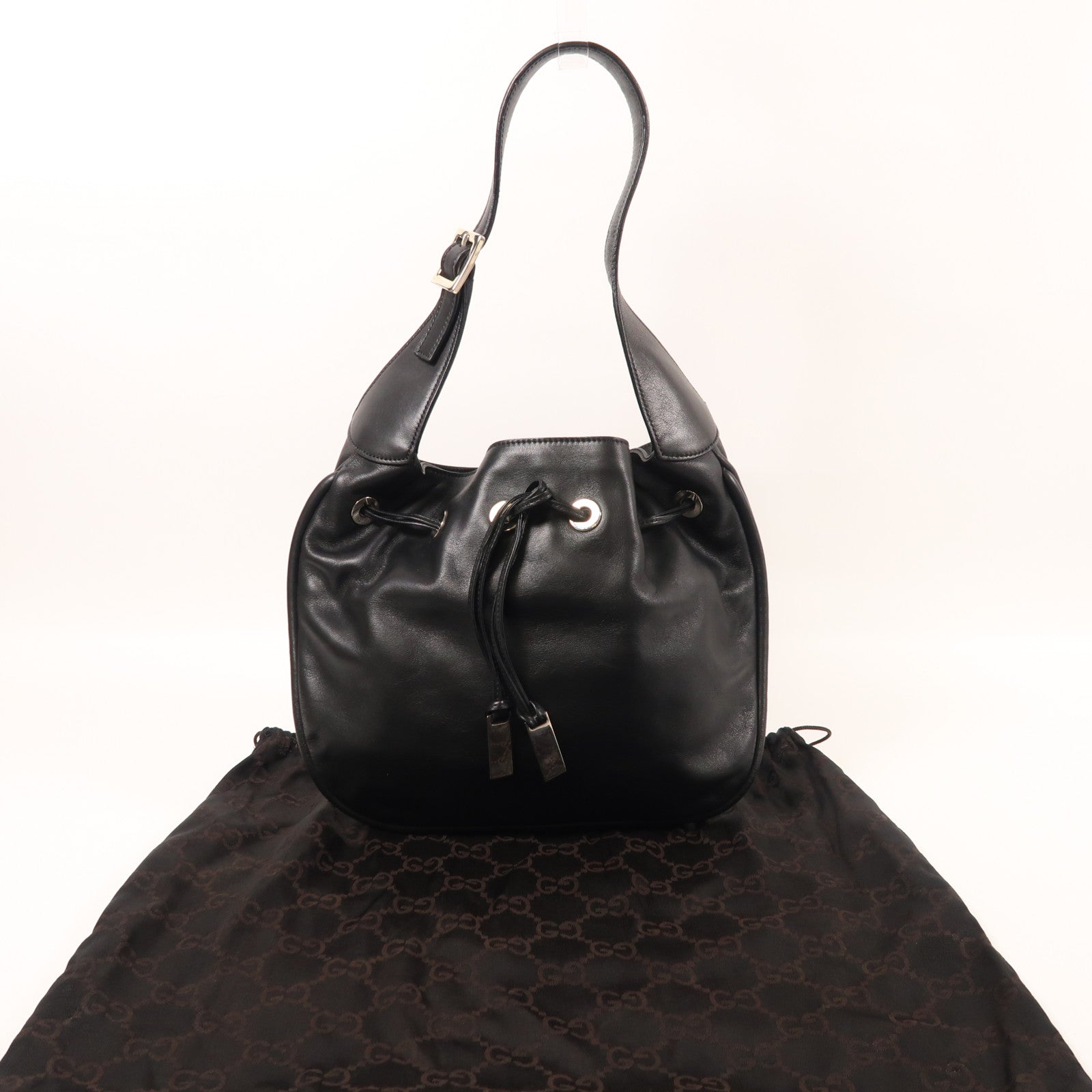 GUCCI GG GHW Shoulder Bag 001.4034 Calfskin Leather Black