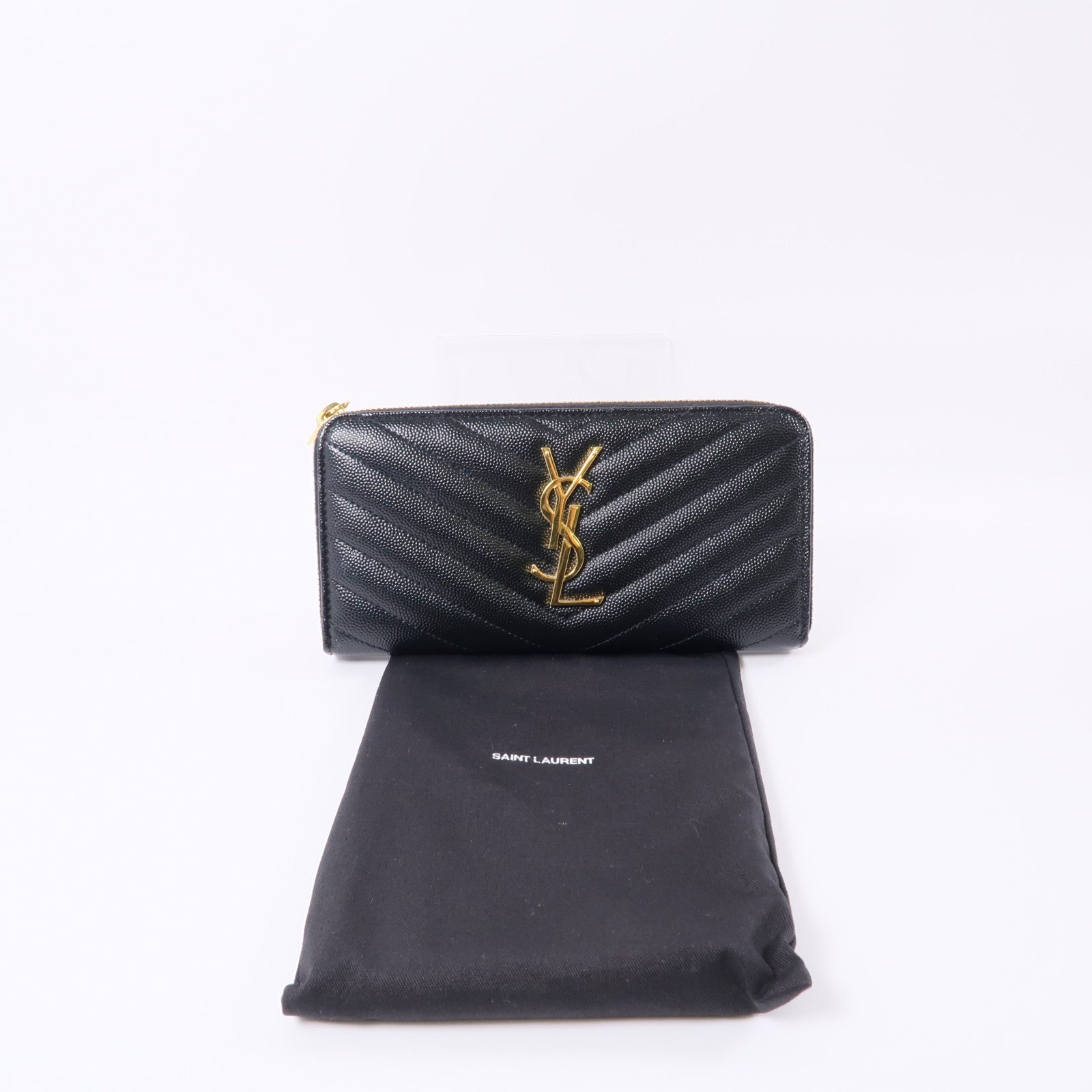 SAINT LAURENT 牛皮皮革Zipped Long Wallet金扣長錢包黑色
