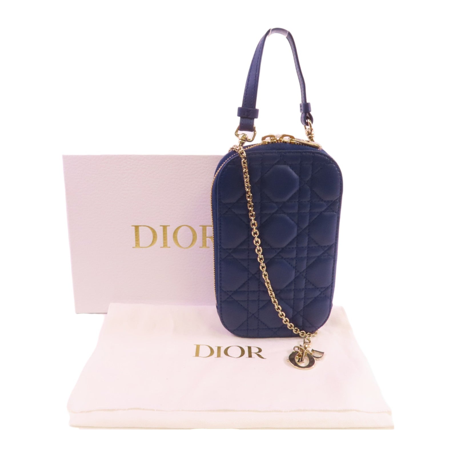 Dior CD GHW Phone Shoulder Bag Handbag Lambskin Leather