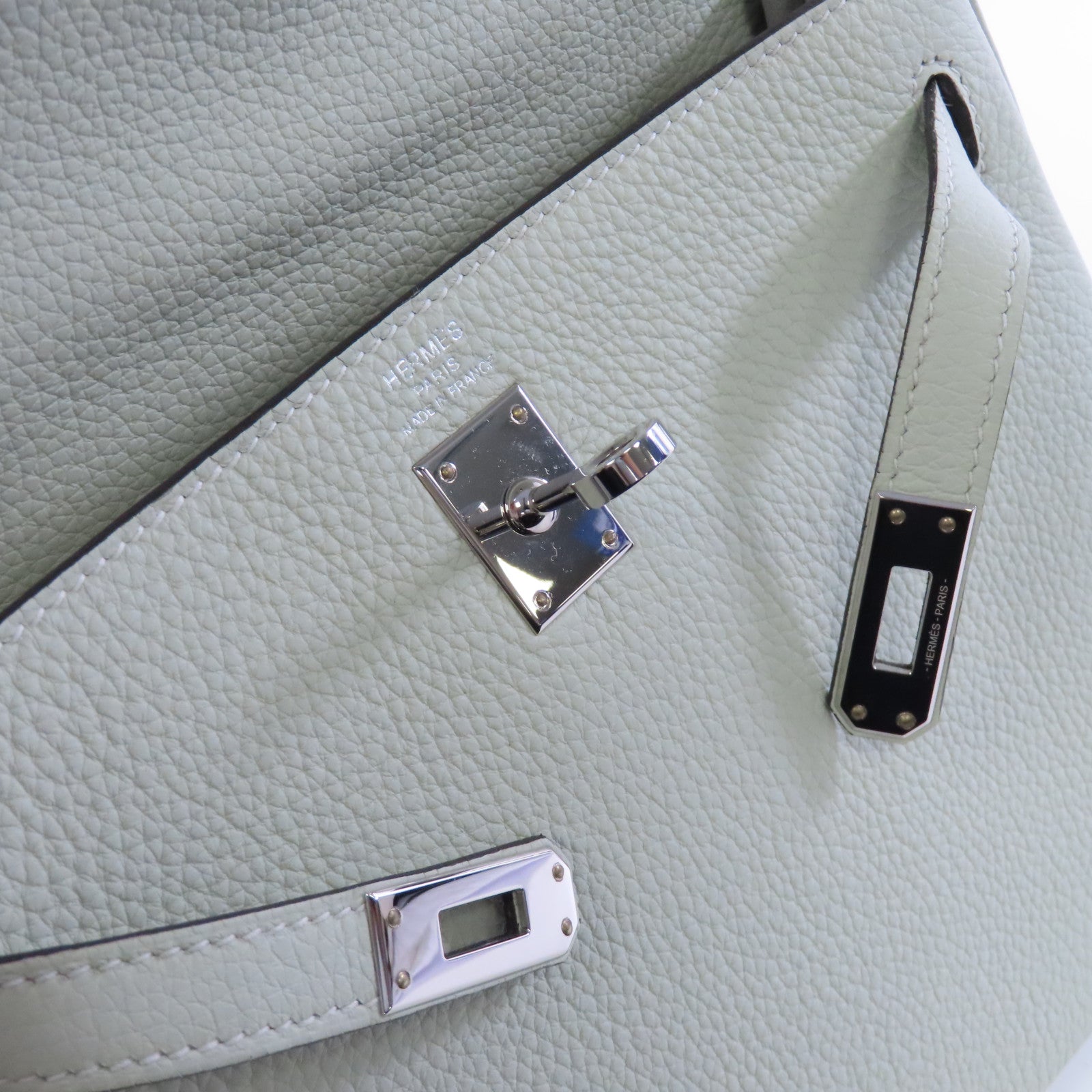 HERMES 【激減優惠】Togo皮革Kelly 25 2way Handbag銀扣手挽肩背兩用袋Gris Neve水晶灰色