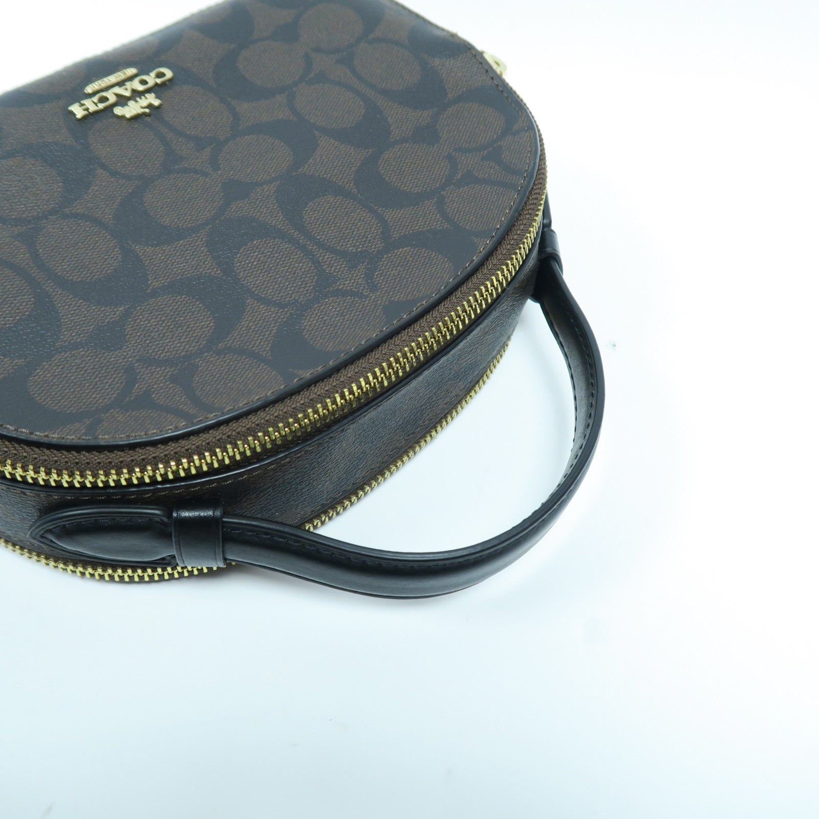 COACH 【激減優惠】塗層帆布2 Way Shoulder Bag金扣手挽肩背兩用袋啡色/黑色