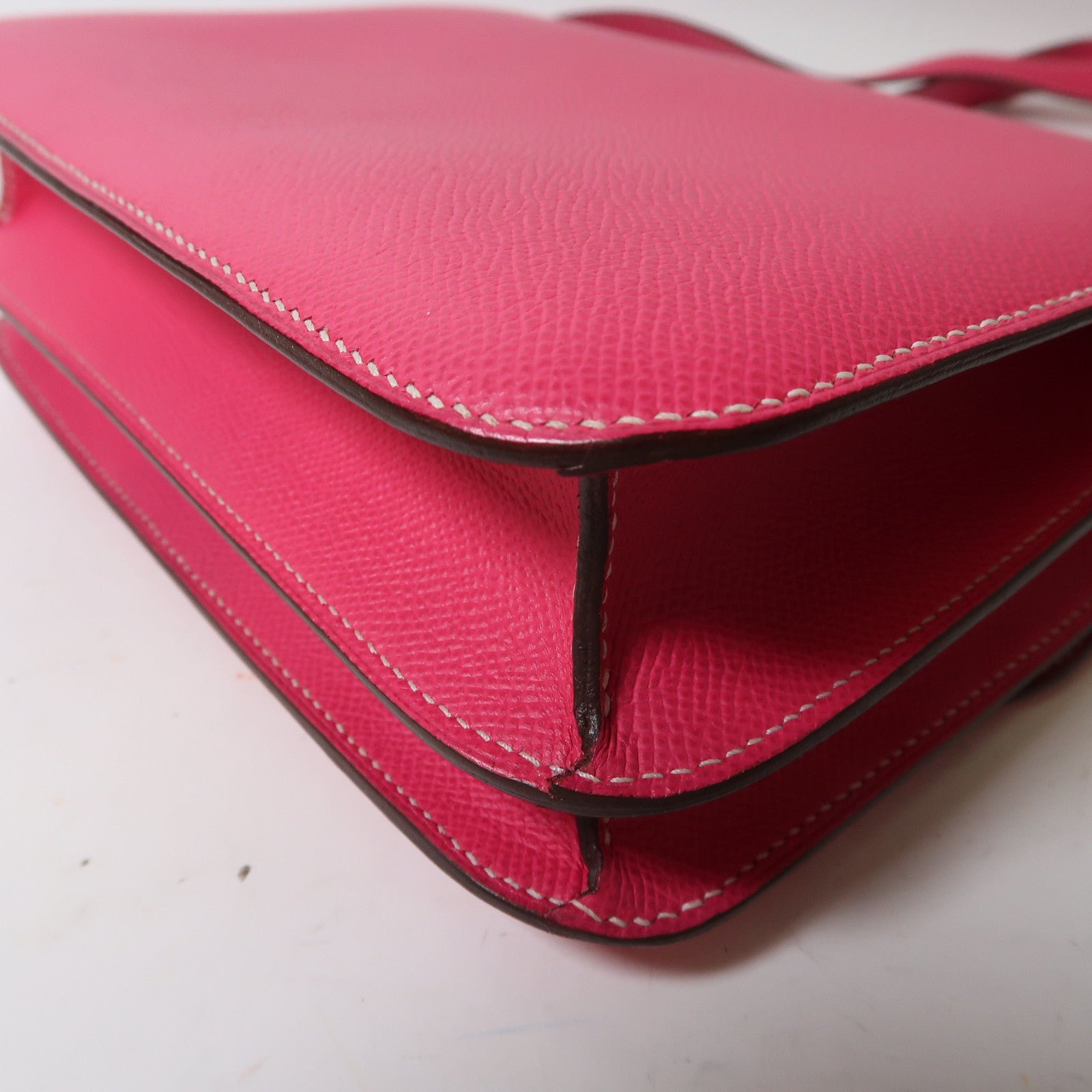HERMES Epsom皮革Constance 24銀扣肩背袋Rose Tyrien粉紅色