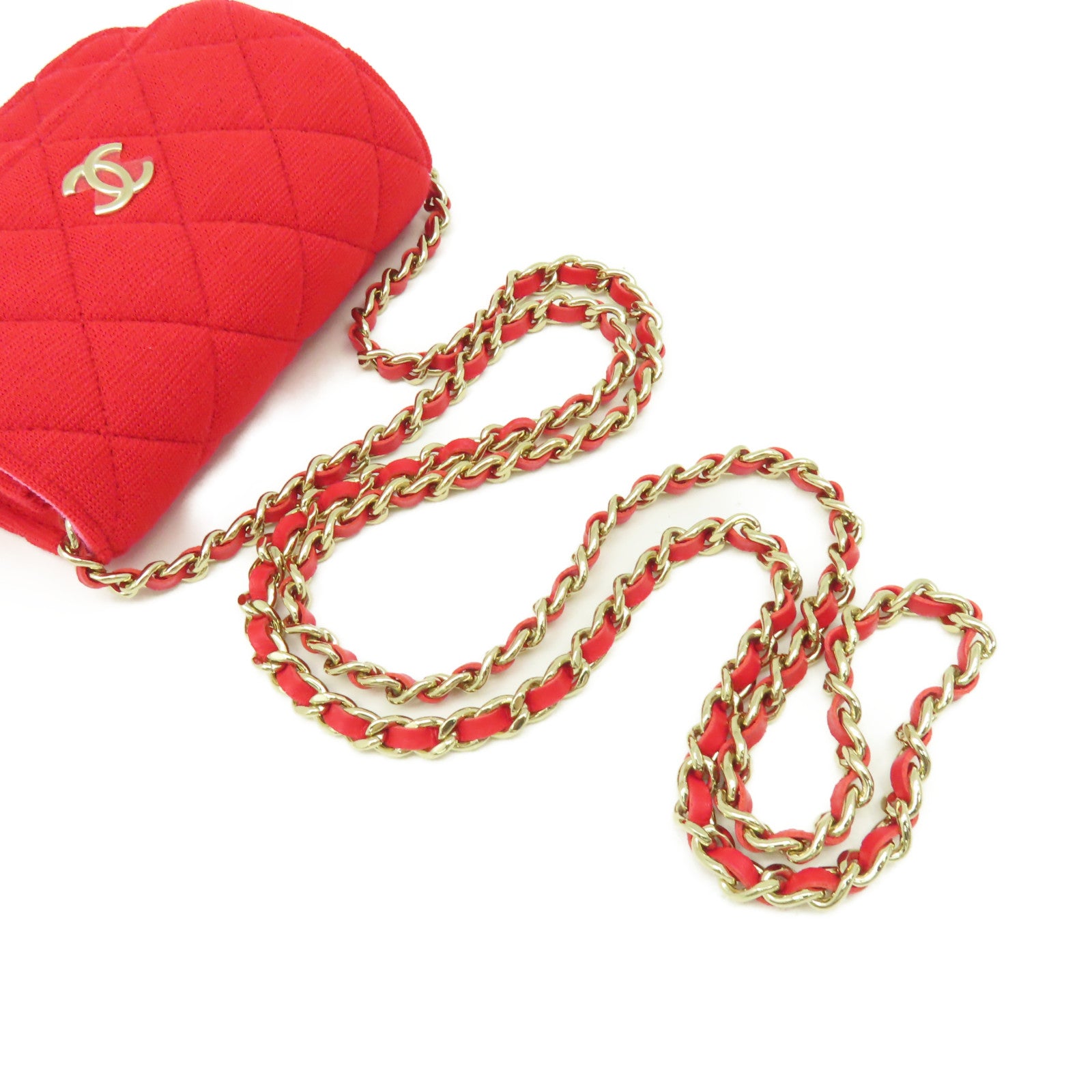 CHANEL 【激減優惠】菱格帆布Chain Shoulder Bag金扣鏈帶肩背袋紅色/粉紅色