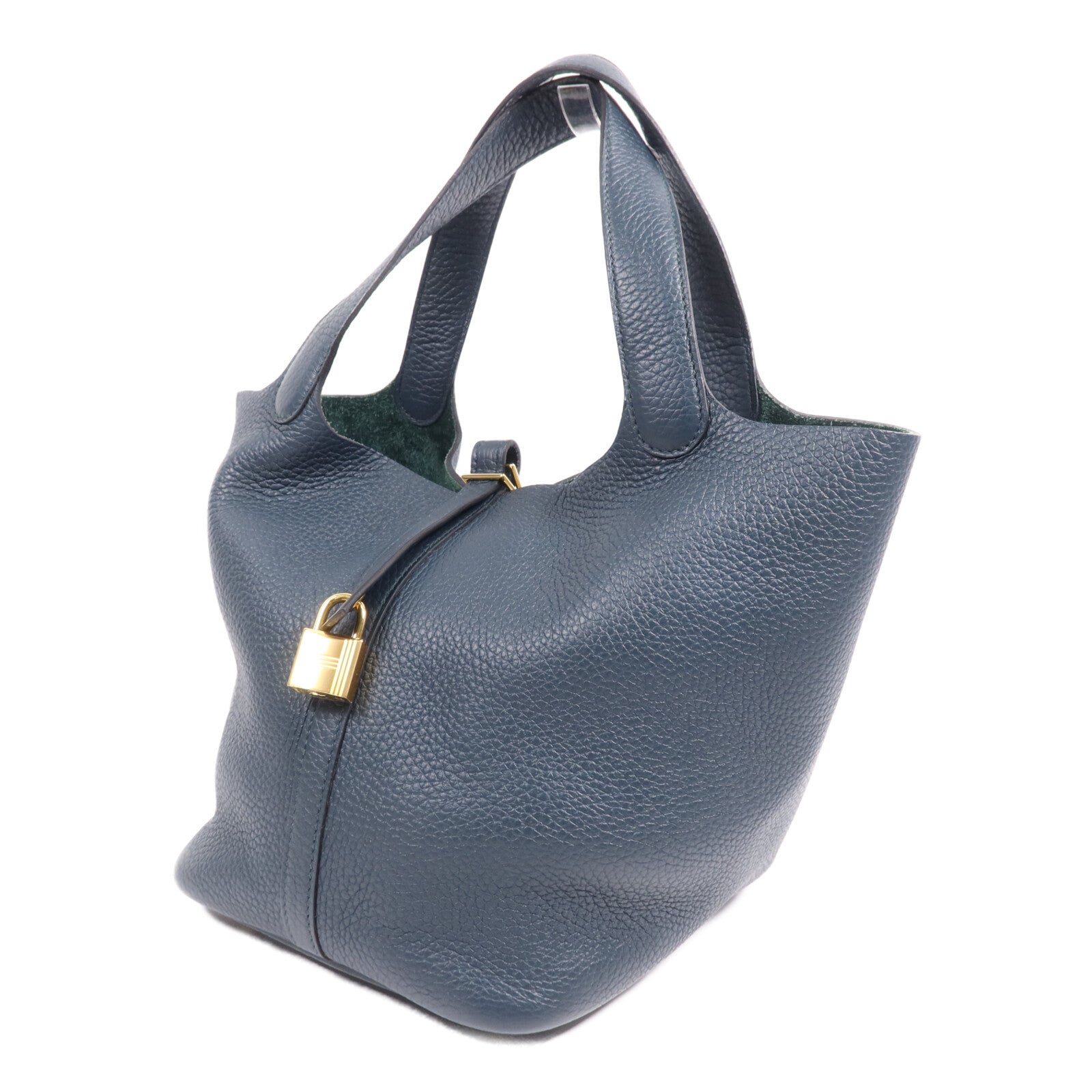 HERMES Clemence皮革Picotin MM金扣手挽袋 Vert Cypres