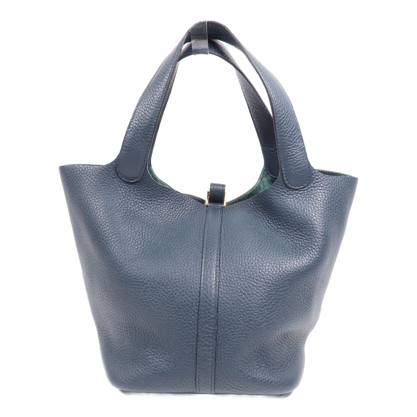 HERMES Clemence皮革Picotin MM金扣手挽袋 Vert Cypres