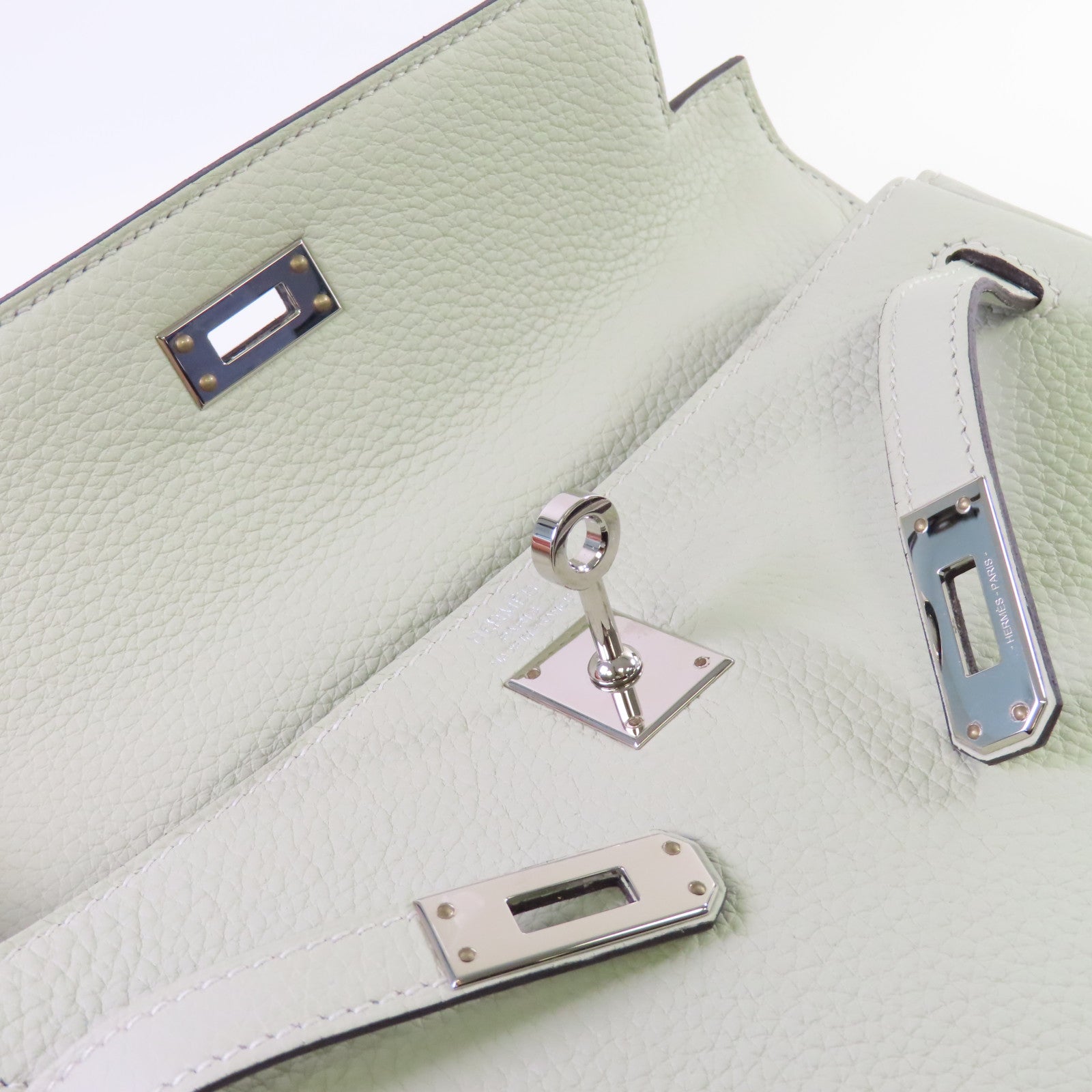 HERMES 【激減優惠】Togo皮革Kelly 25 2way Handbag銀扣手挽肩背兩用袋Gris Neve水晶灰色