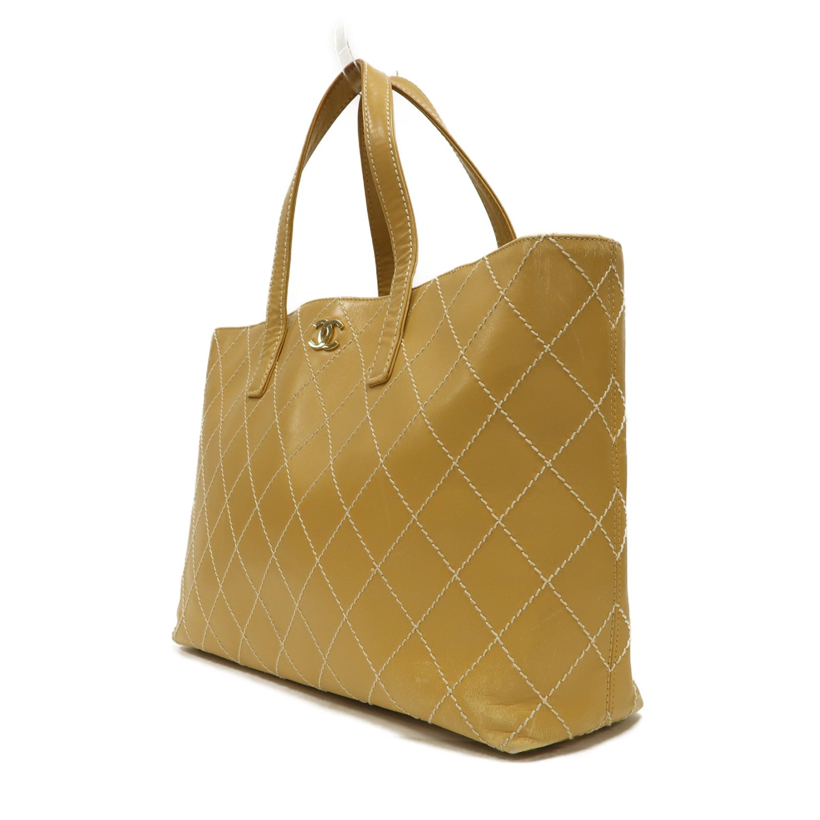 CHANEL 【激減優惠】菱格牛皮皮革Handbag金扣手挽袋啡色