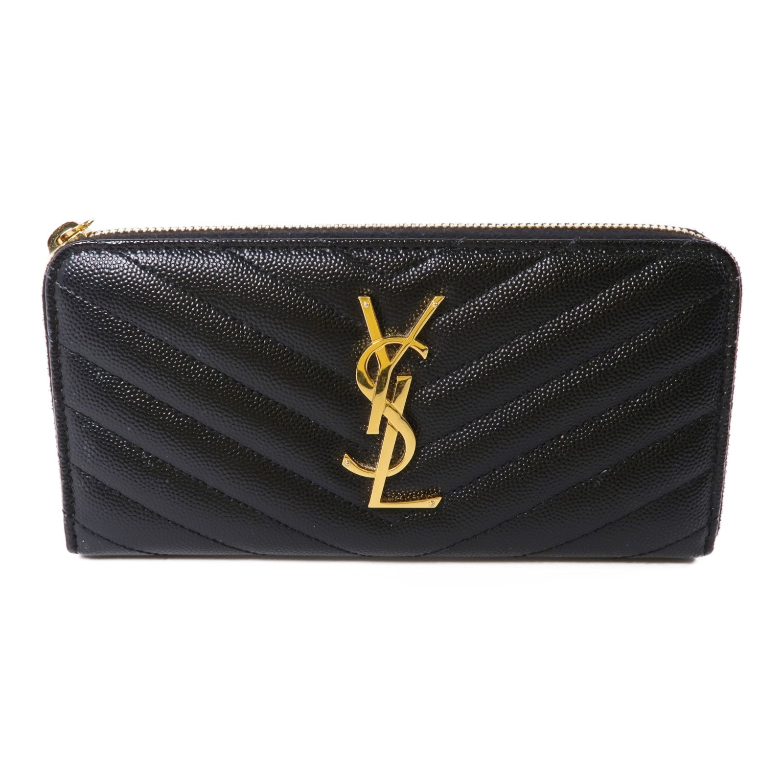 SAINT LAURENT 牛皮皮革Zipped Long Wallet金扣長錢包黑色