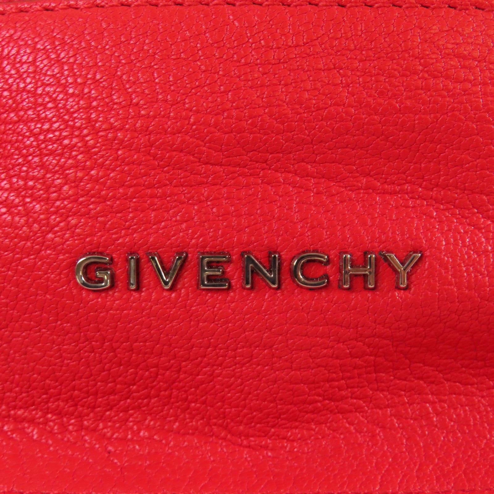 GIVENCHY 皮革Pandora Pouch with Handle銀扣手挽袋紅色
