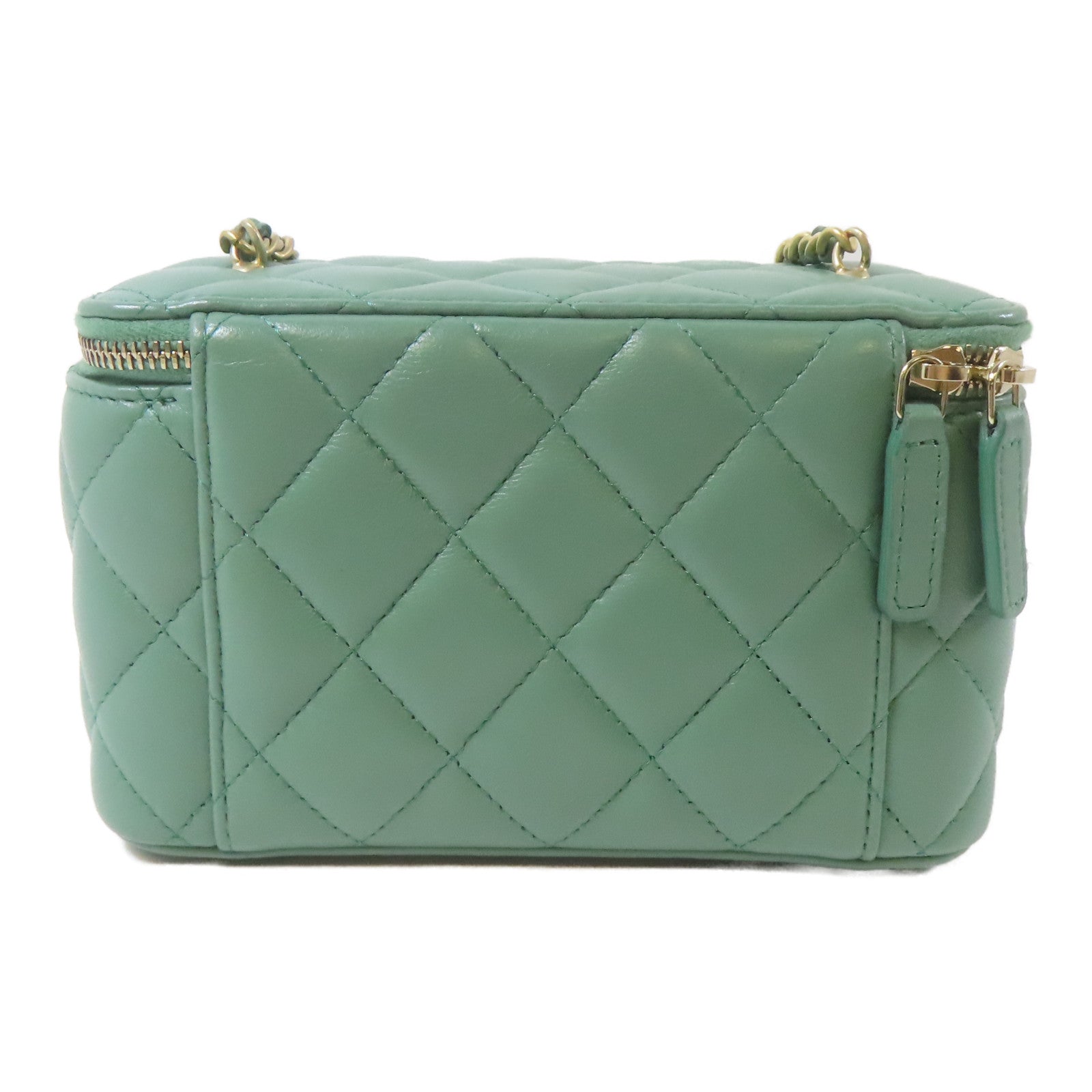 CHANEL 菱格羊皮皮革Vanity Bag金扣鏈帶肩背袋綠色