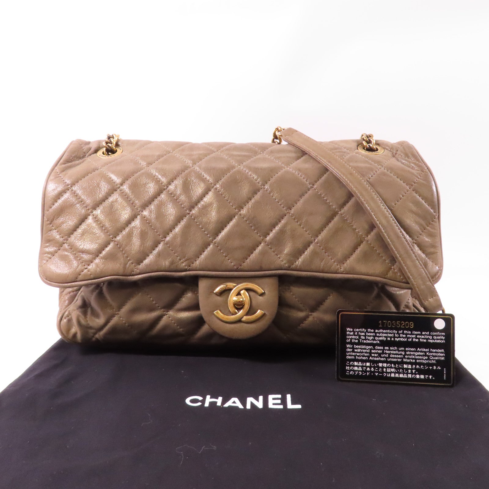CHANEL 菱格牛皮皮革Chain Shoulder金扣肩背袋啡色