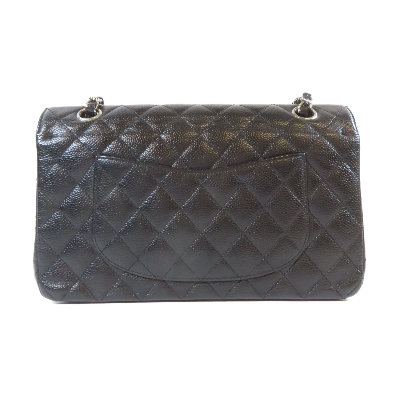 CHANEL 【激減優惠】菱格Caviar皮革Classic 25cm銀扣鏈帶肩背袋黒色