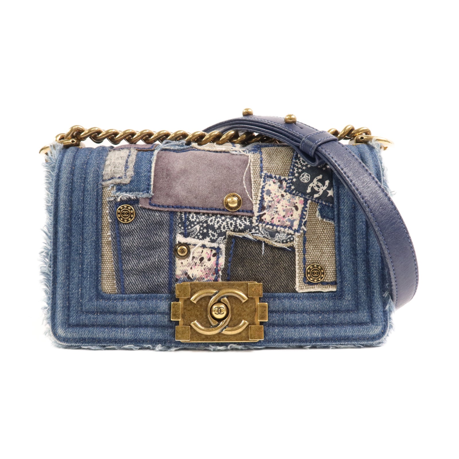CHANEL 牛仔布Boy 20金扣肩背袋