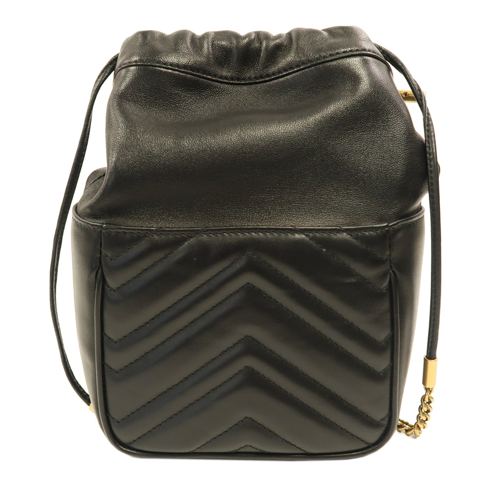 GUCCI 【激減優惠】斜紋牛皮皮革Bucket Bag金扣肩背袋黑色