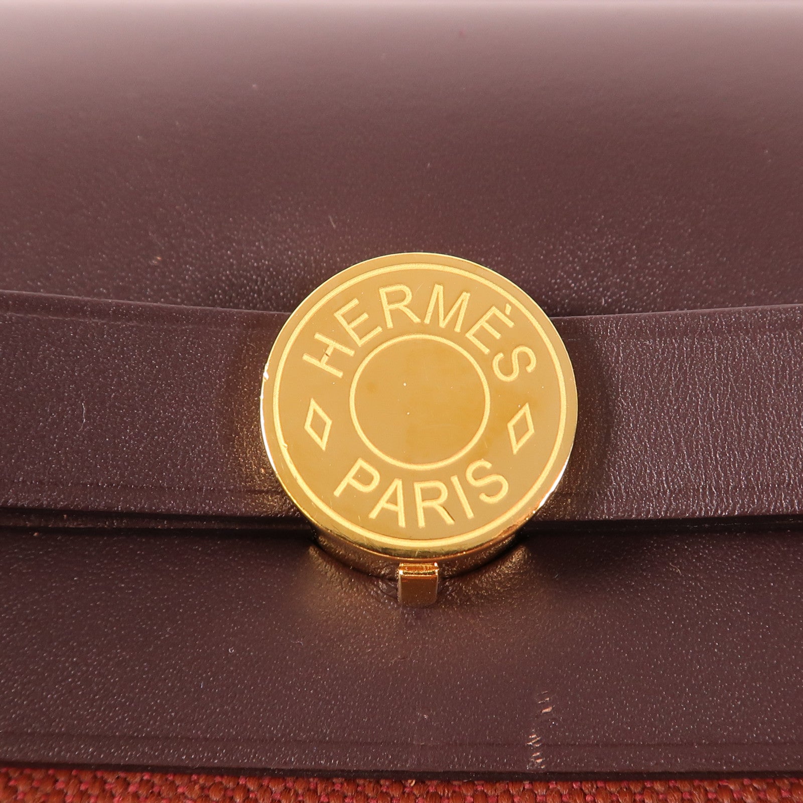 HERMES 帆布Herbag PM金扣手挽肩背兩用袋Rouge H紅色