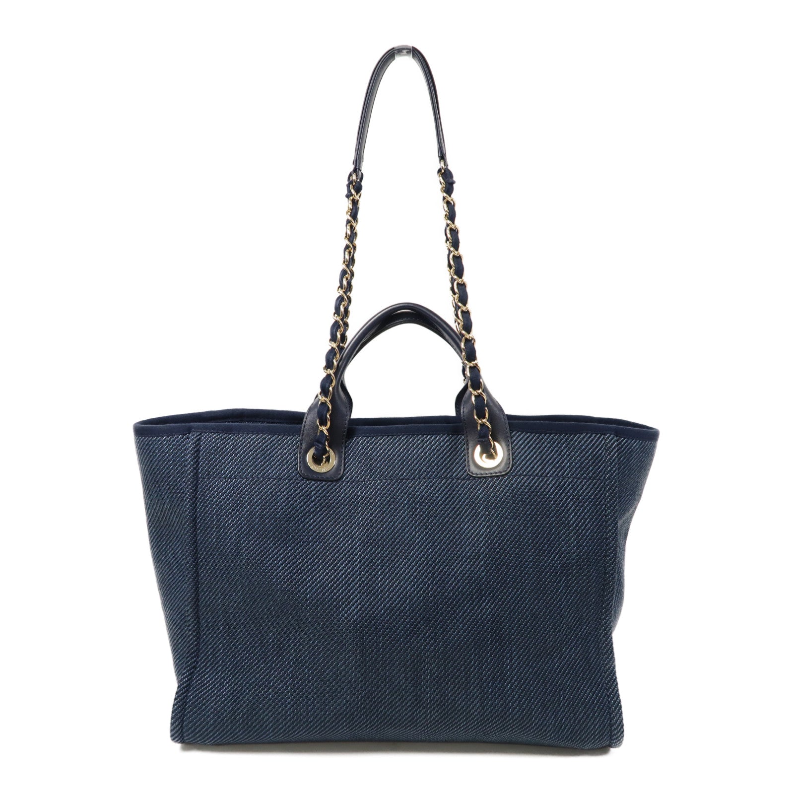 CHANEL 帆布Tote Bag金扣手挽肩背兩用袋藍色