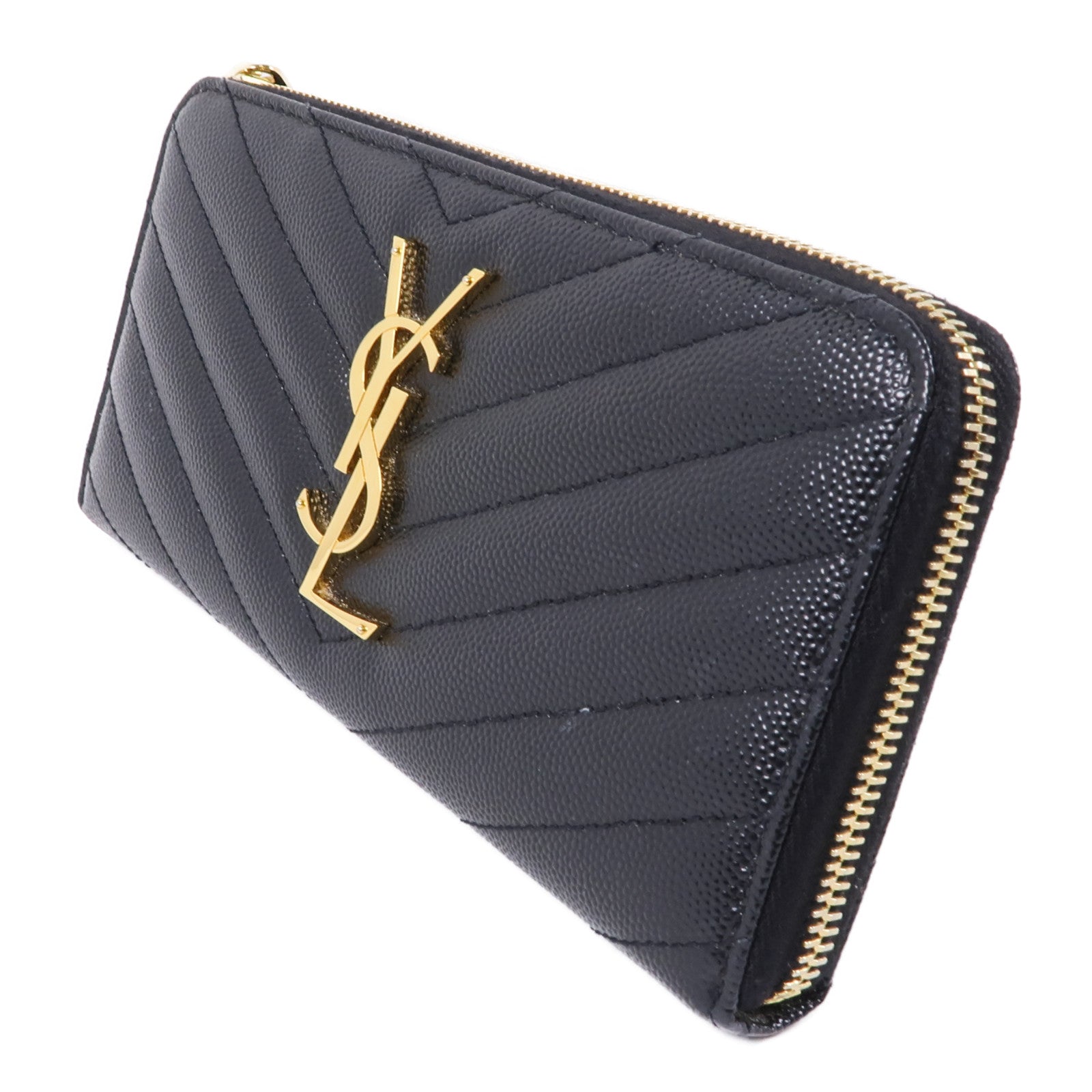 SAINT LAURENT 牛皮皮革Zipped Long Wallet金扣長錢包黑色