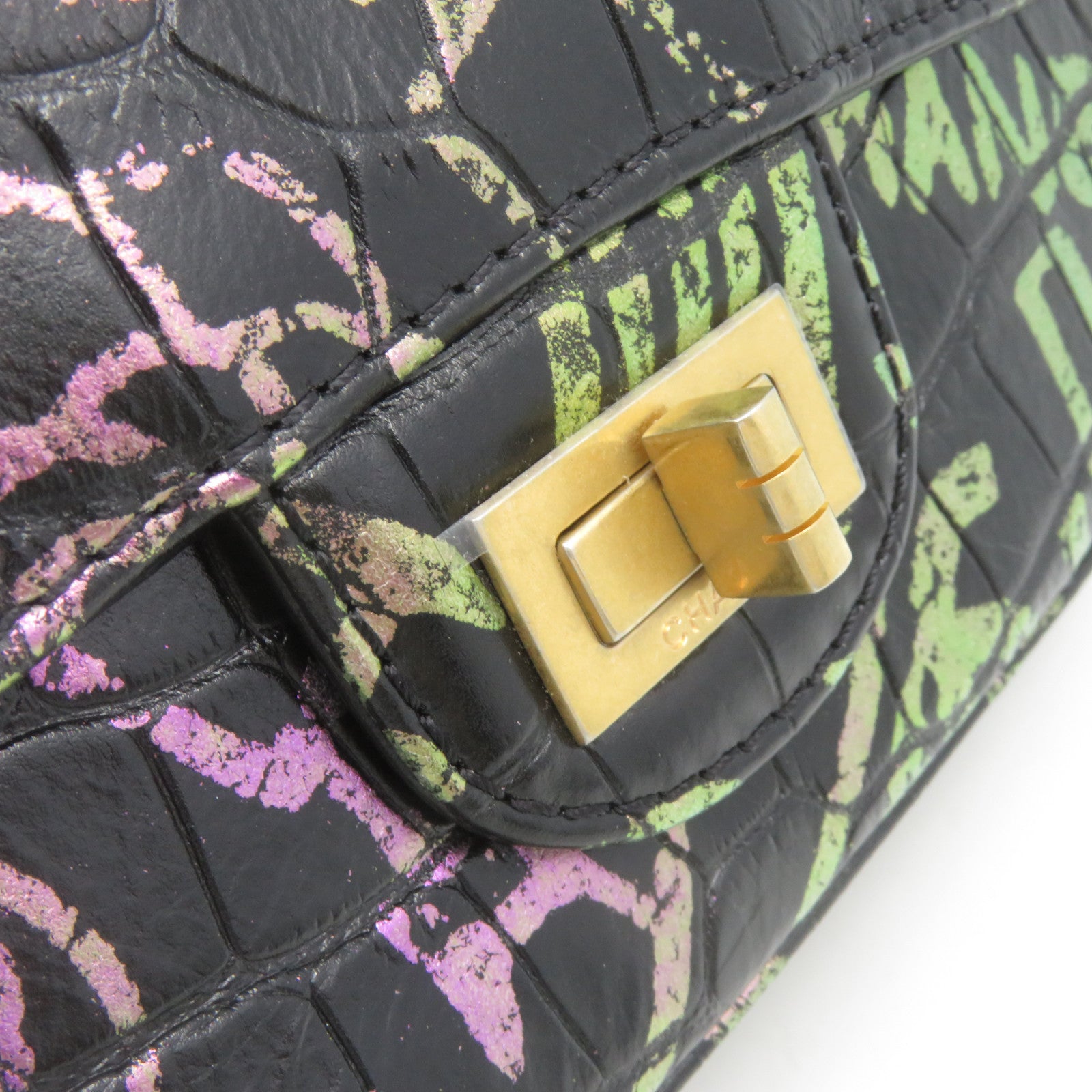 CHANEL 【清倉大減價】鱷魚皮革2.55 Chain Shoulder Bag金扣鏈帶肩背袋黑色/彩色