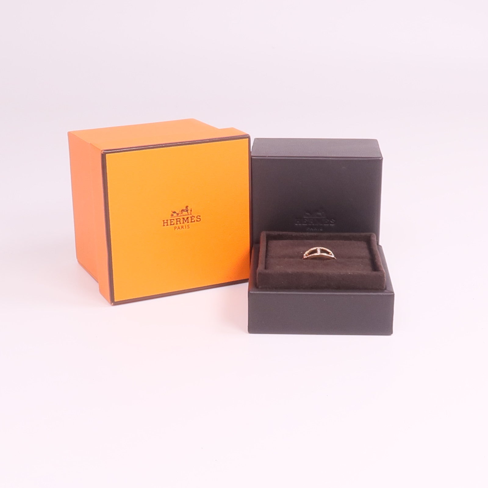 HERMES 18K玫瑰金Chaine d'ancre Contour鑽石戒指