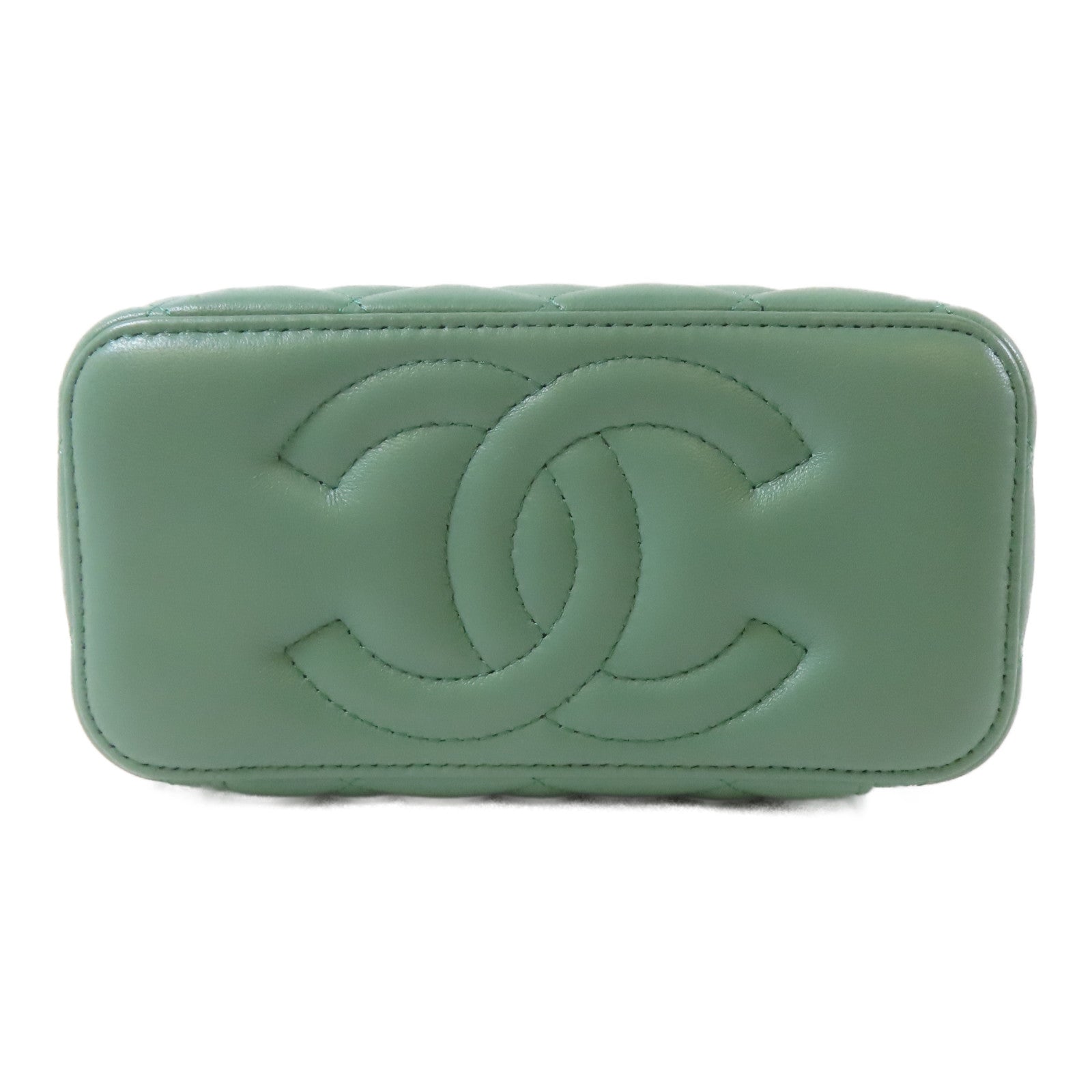 CHANEL 菱格羊皮皮革Vanity Bag金扣鏈帶肩背袋綠色