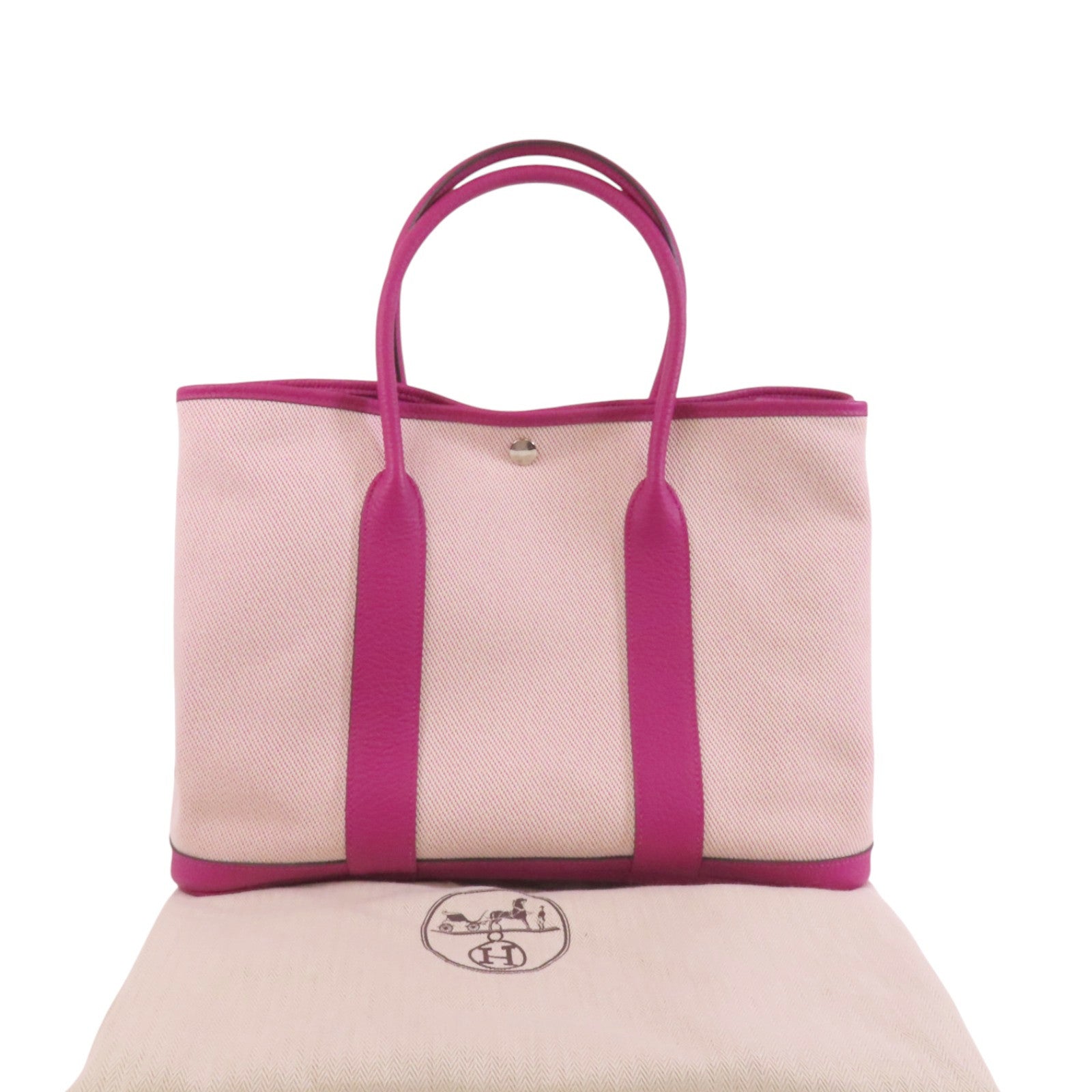 HERMES 帆布Garden Party PM銀扣手挽袋
