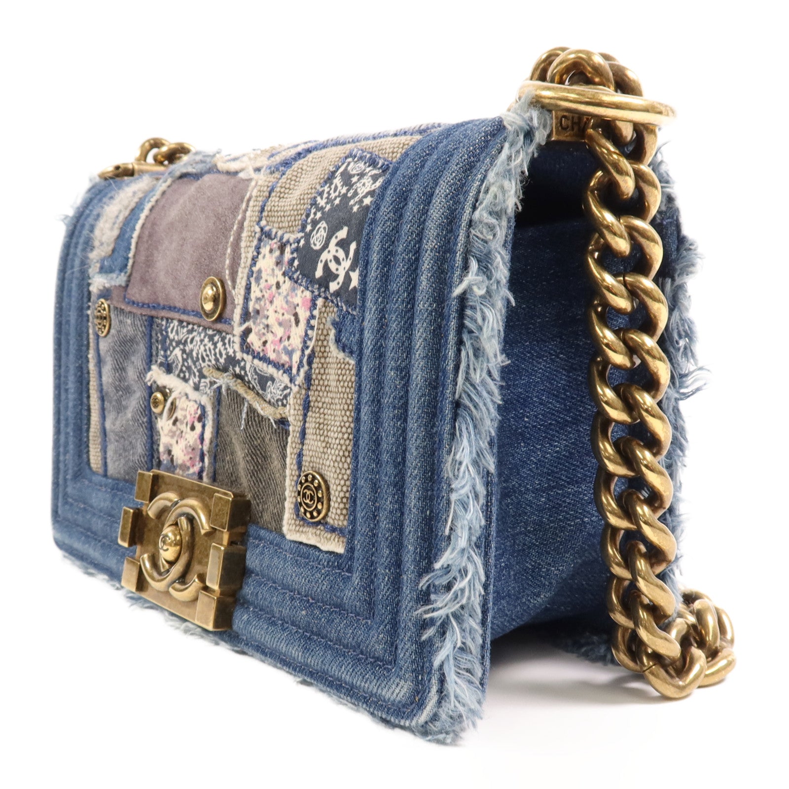 CHANEL 牛仔布Boy 20金扣肩背袋