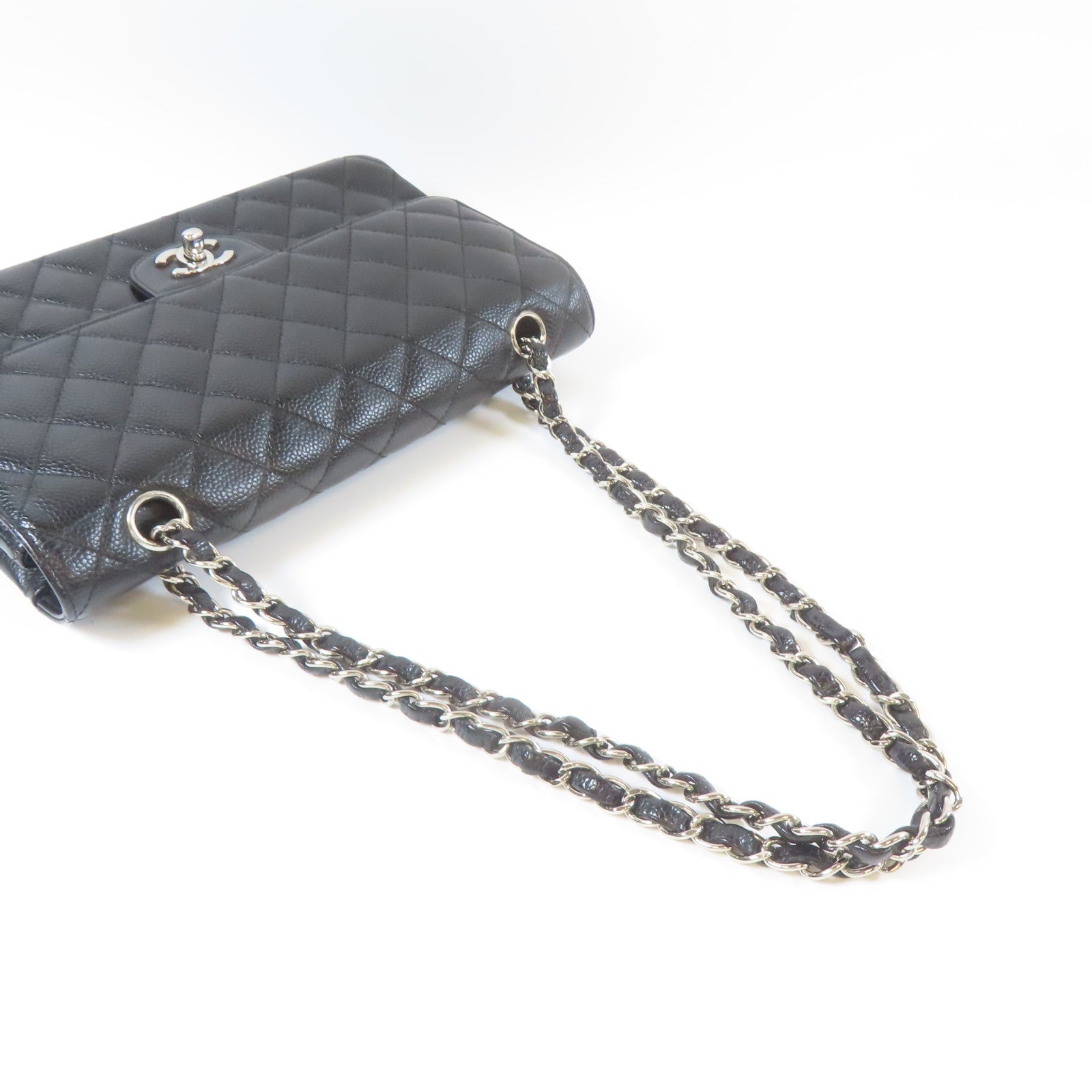 CHANEL 【激減優惠】菱格Caviar皮革Classic 25cm銀扣鏈帶肩背袋黒色