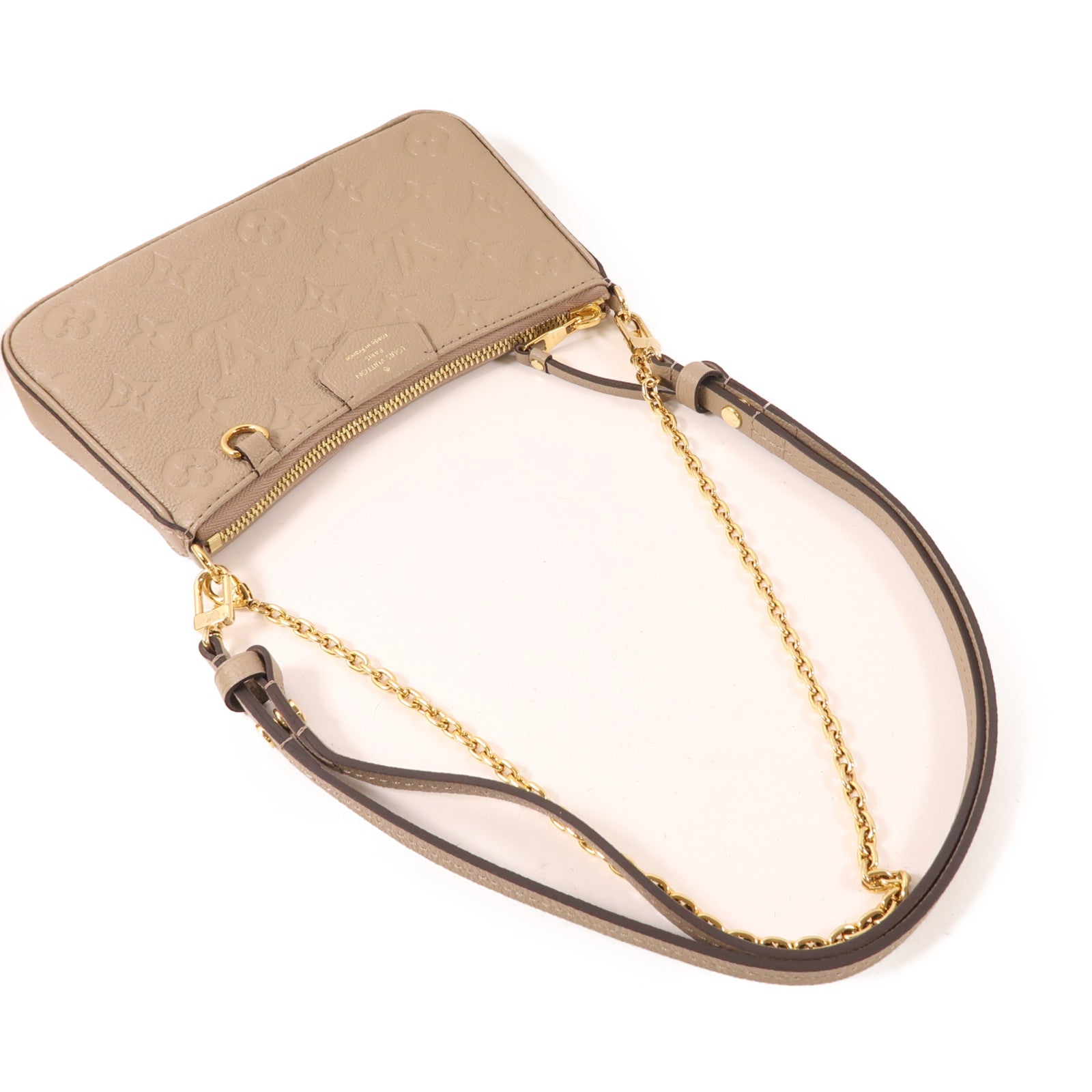 LOUIS VUITTON Monogram Empreinte Easy Pouch On Strap金扣手挽肩背兩用袋米色