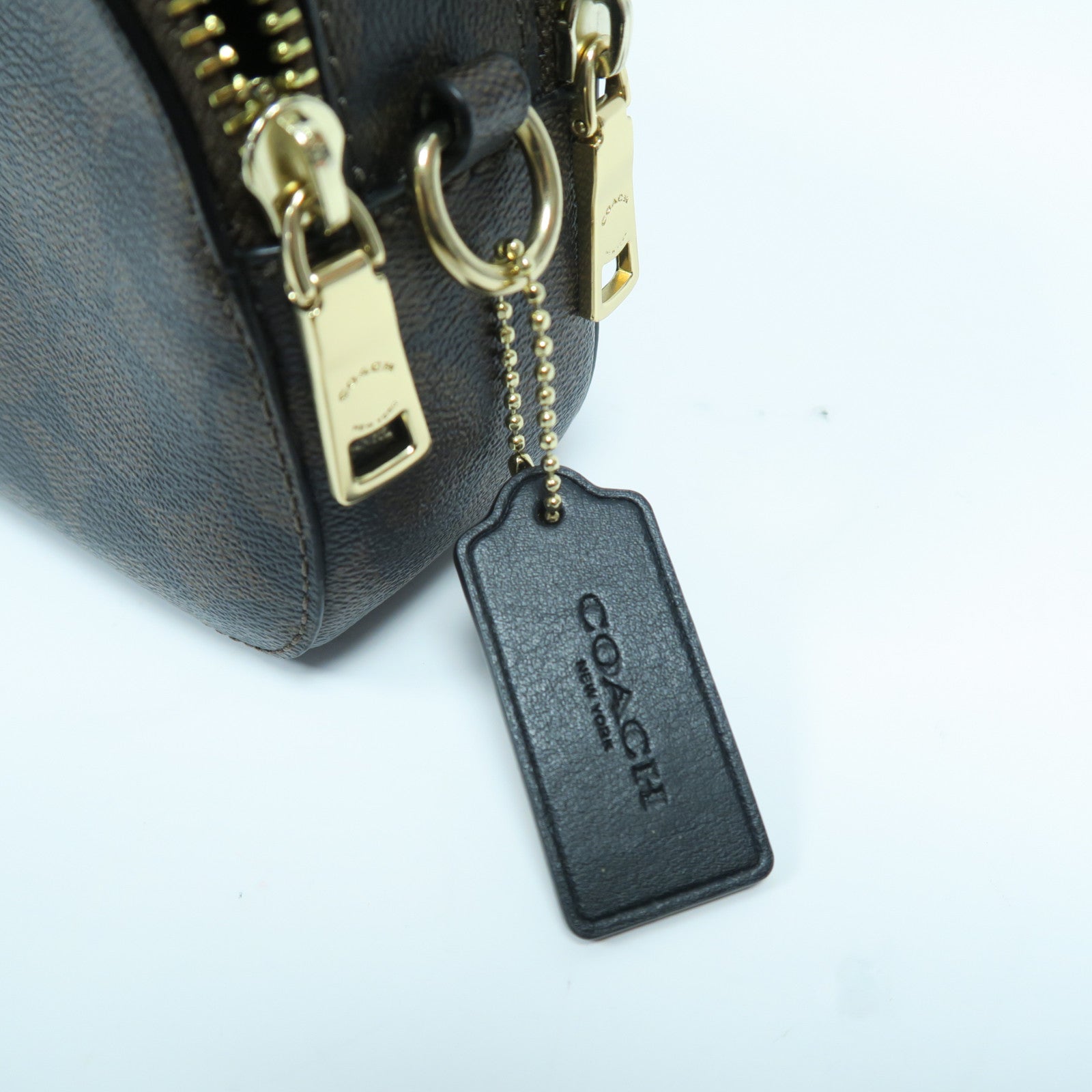 COACH 【激減優惠】塗層帆布2 Way Shoulder Bag金扣手挽肩背兩用袋啡色/黑色