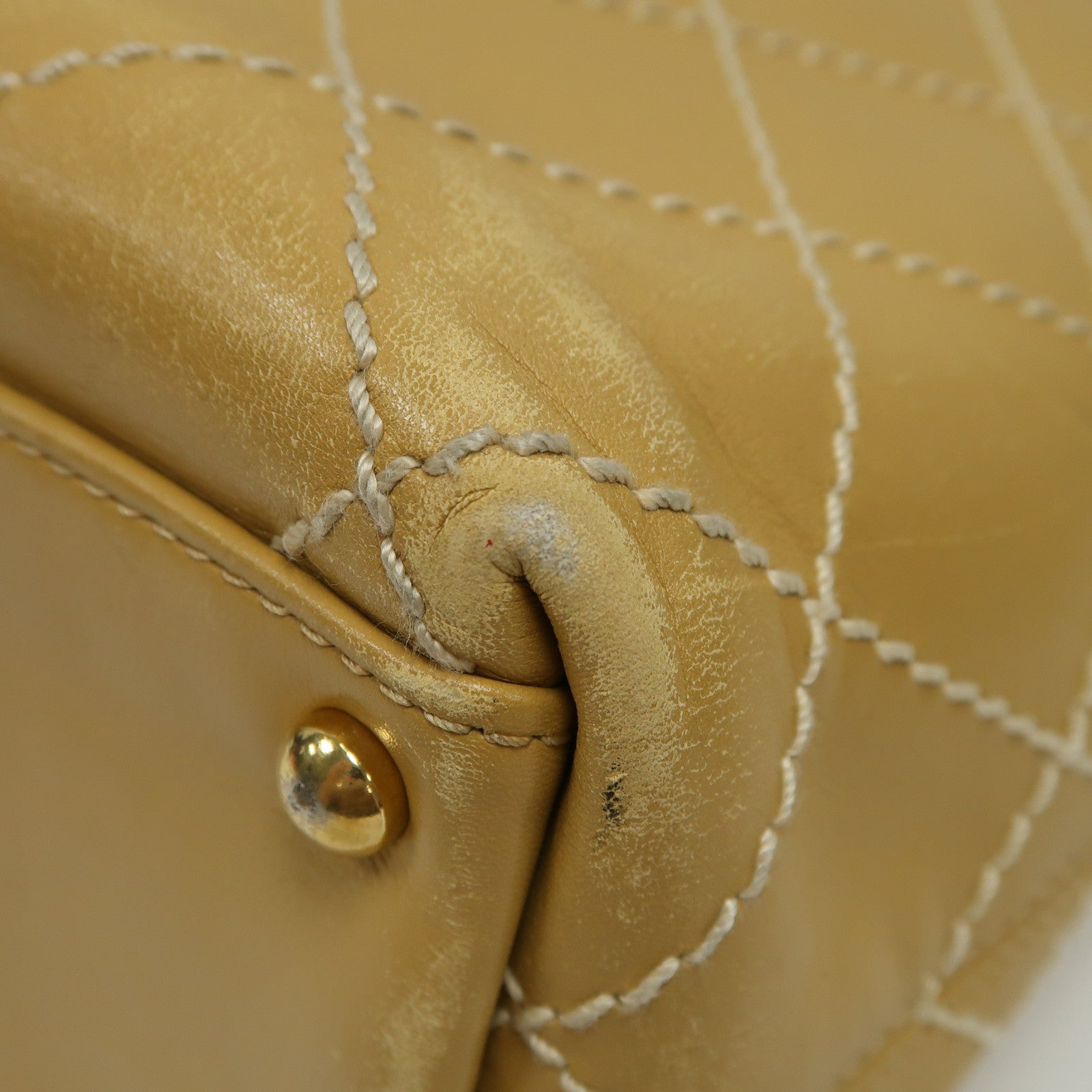 CHANEL 【激減優惠】菱格牛皮皮革Handbag金扣手挽袋啡色
