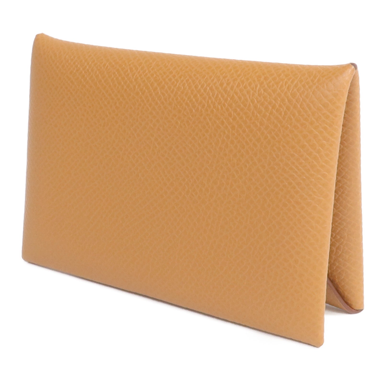 HERMES Epsom皮革Calvi銀扣卡片套Gold