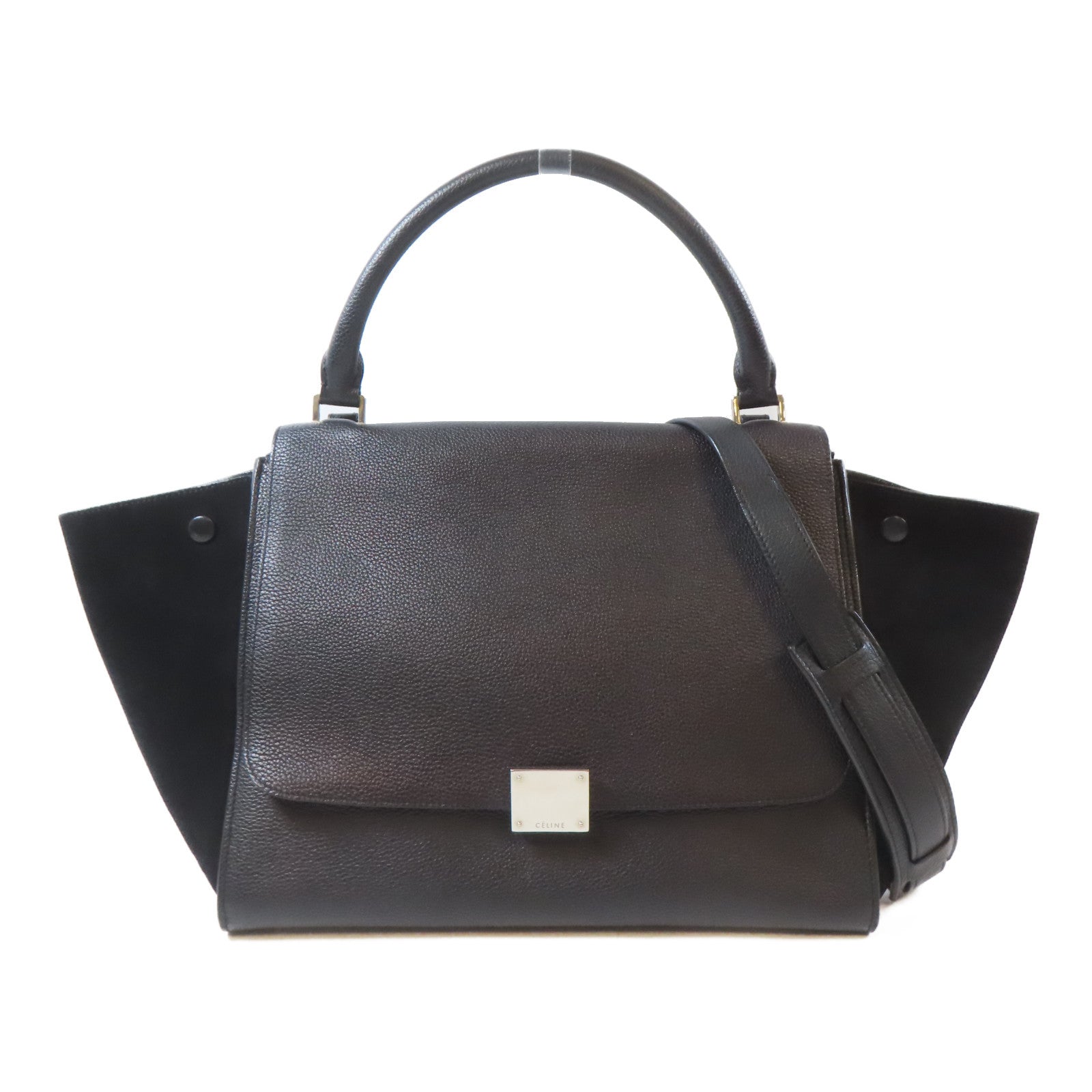 CELINE 牛皮皮革Trapaze銀扣手挽肩背兩用袋黑色