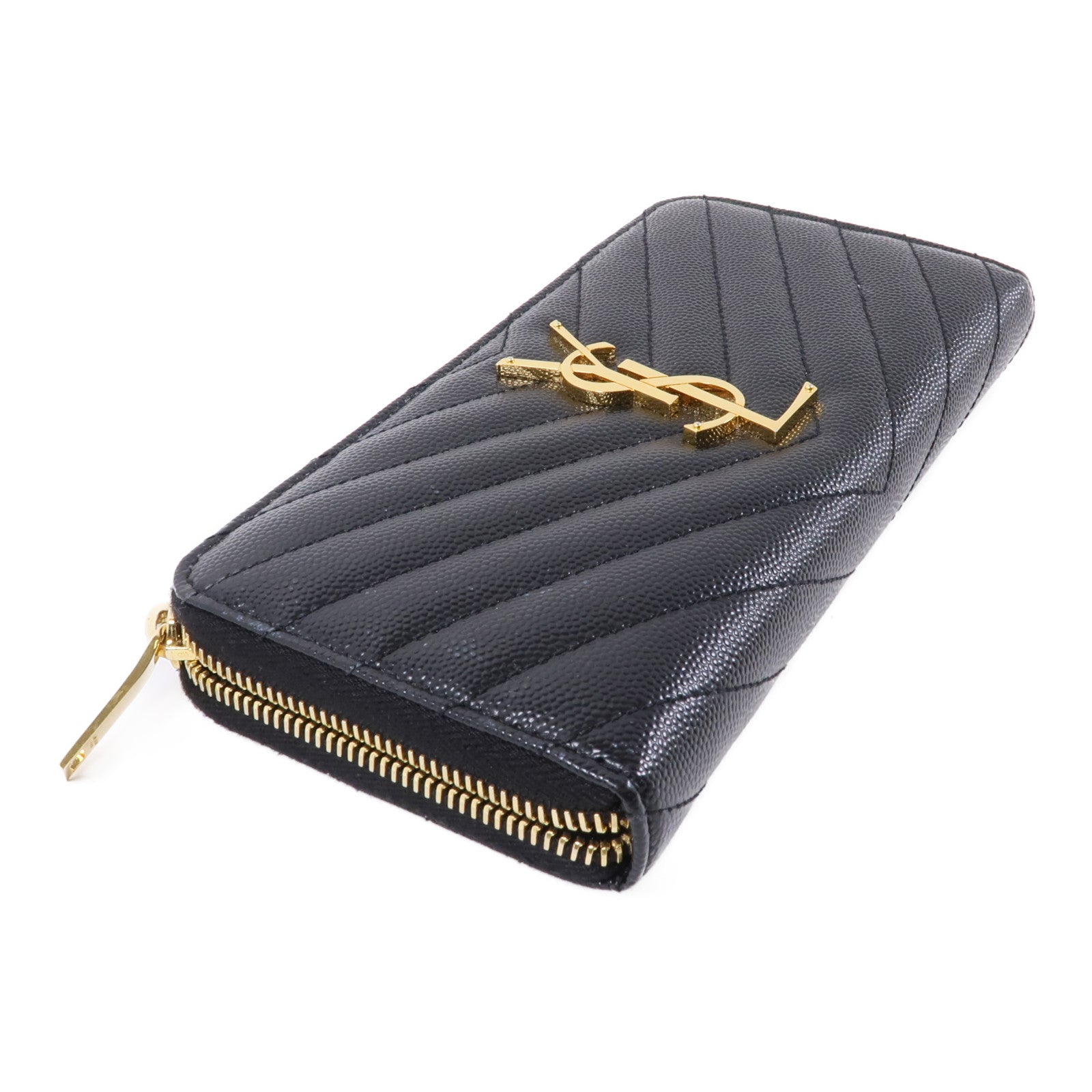 SAINT LAURENT 牛皮皮革Zipped Long Wallet金扣長錢包黑色