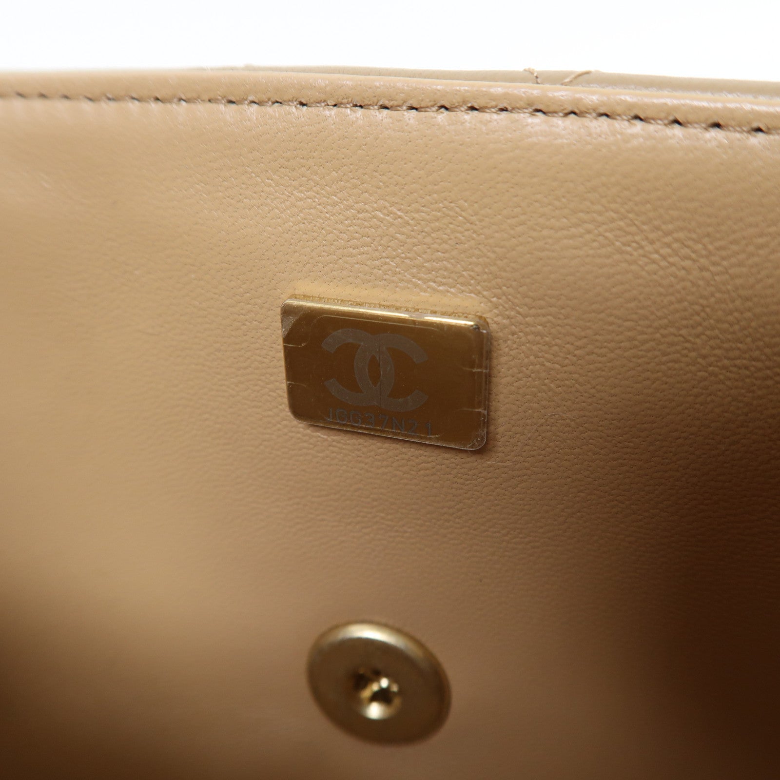 CHANEL 菱格羊皮皮革Chain Shoulder金扣手挽肩背兩用袋裸色