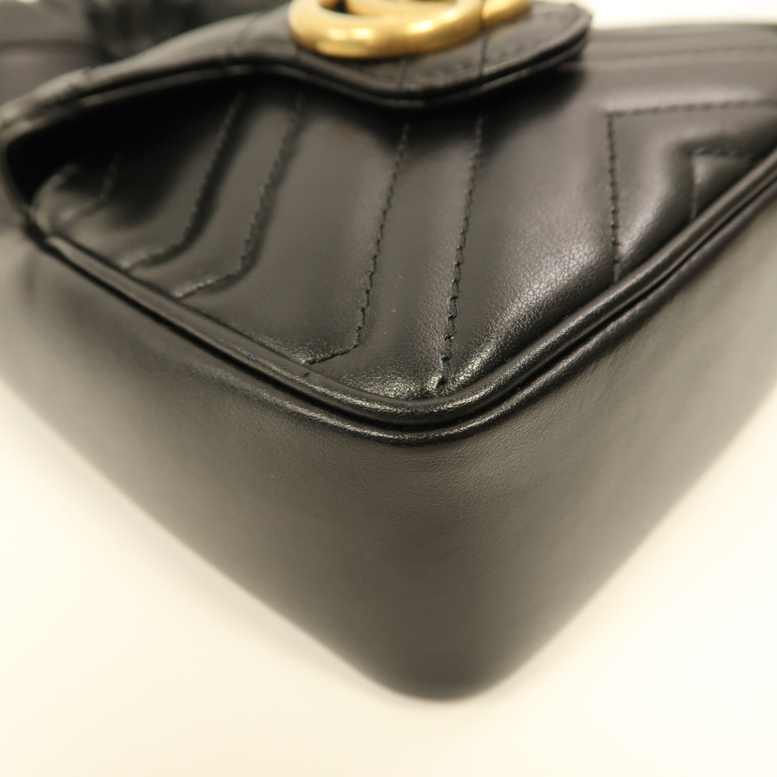 GUCCI Herringbone GG GHW Bucket Bag Shoulder Bag 746433 Calfskin Leather Black