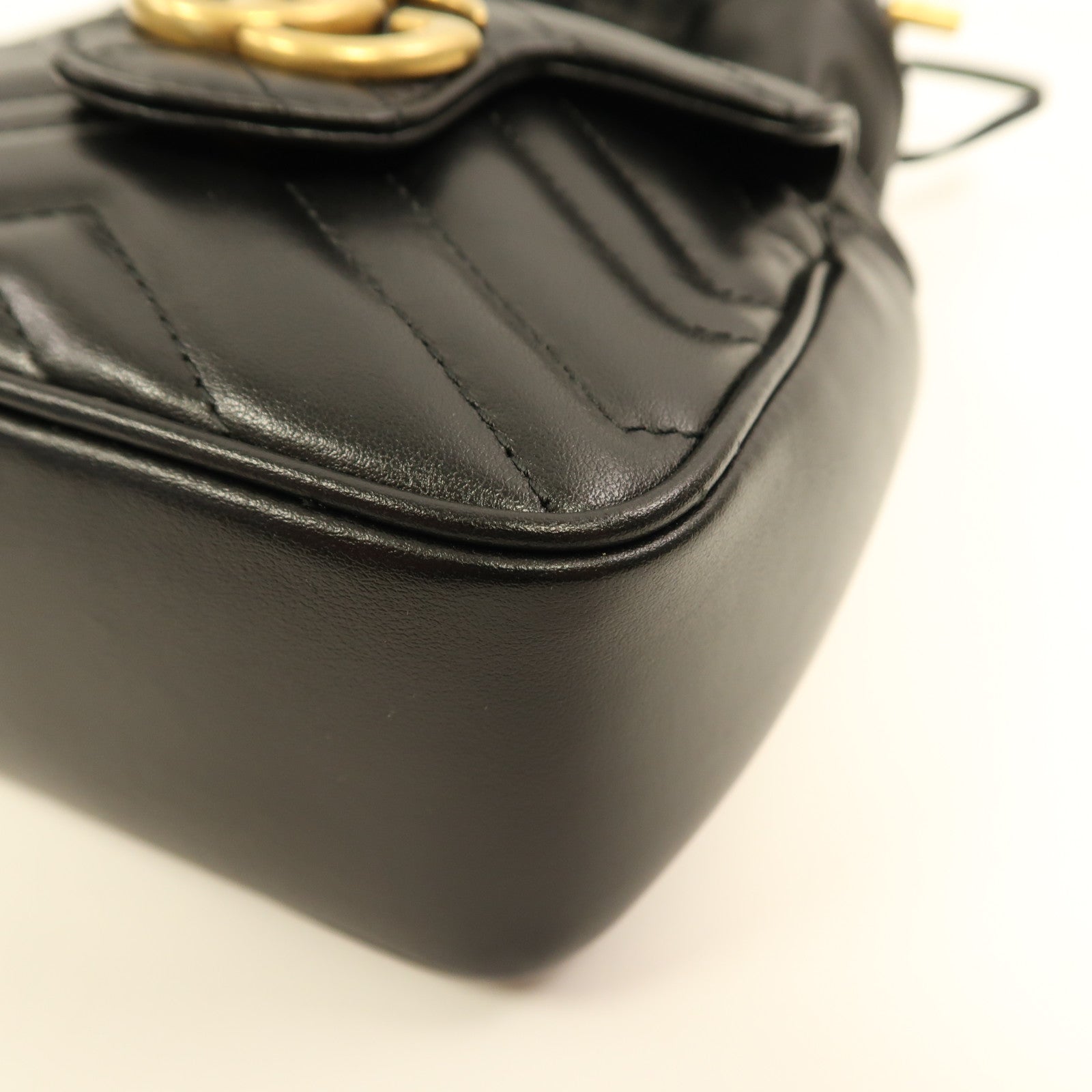 GUCCI Herringbone GG GHW Bucket Bag Shoulder Bag 746433 Calfskin Leather Black