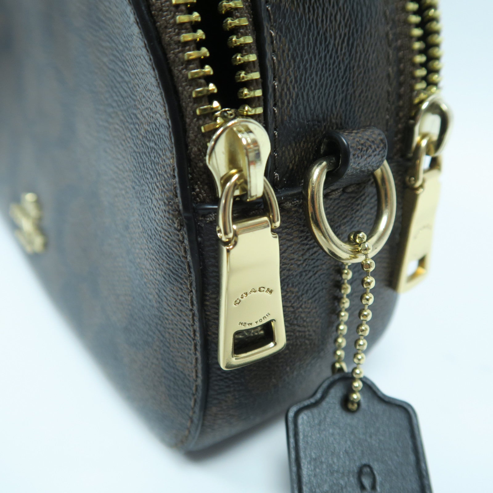 COACH 【激減優惠】塗層帆布2 Way Shoulder Bag金扣手挽肩背兩用袋啡色/黑色