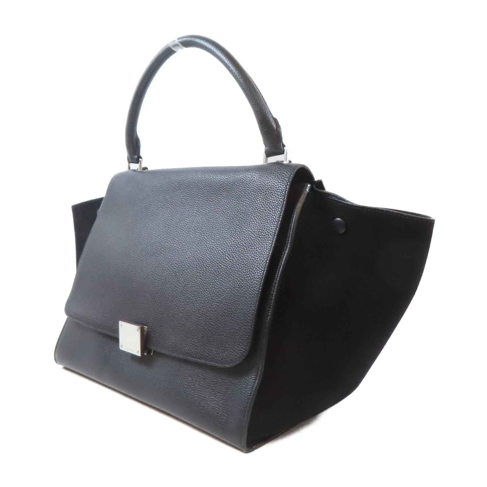 CELINE 牛皮皮革Trapaze銀扣手挽肩背兩用袋黑色