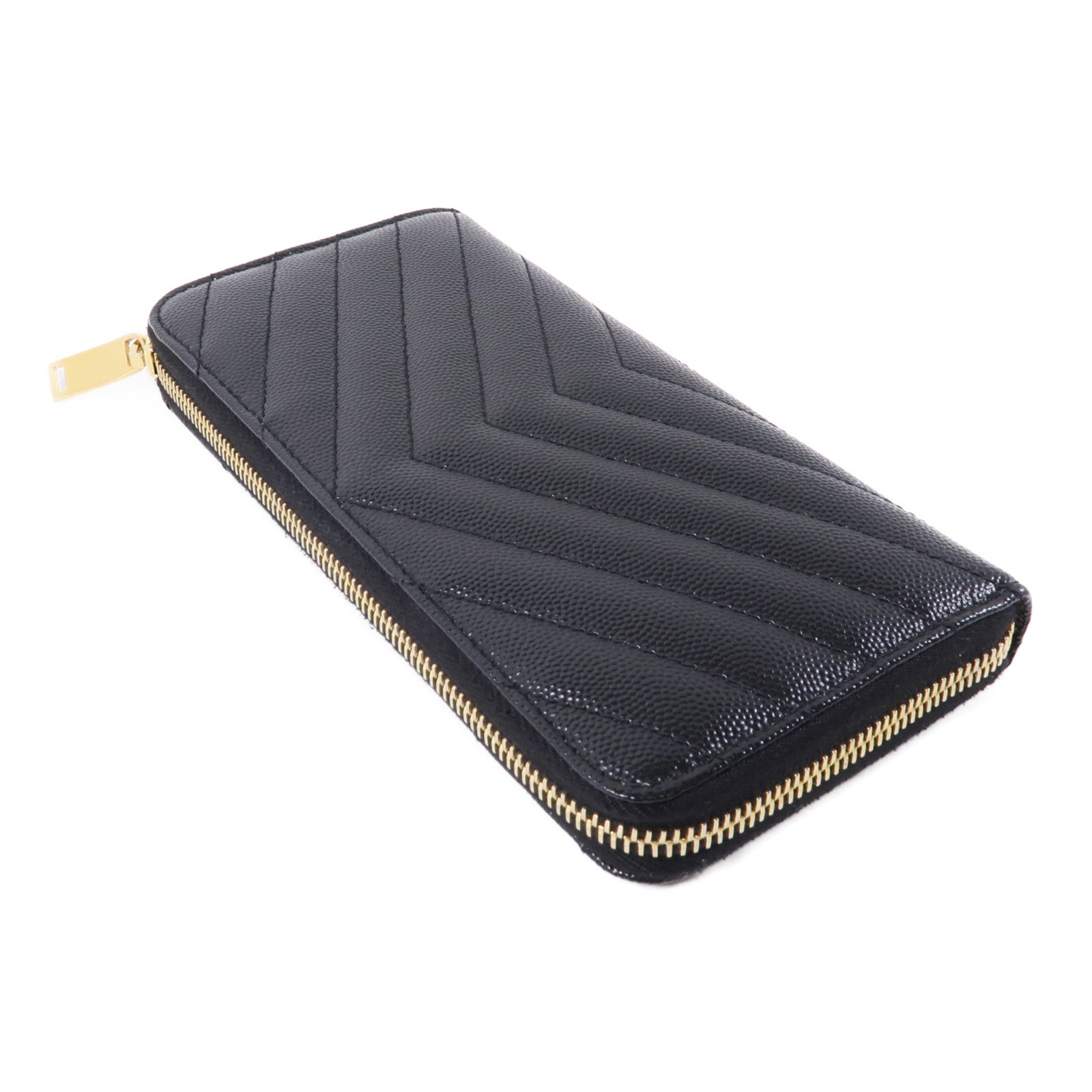 SAINT LAURENT 牛皮皮革Zipped Long Wallet金扣長錢包黑色