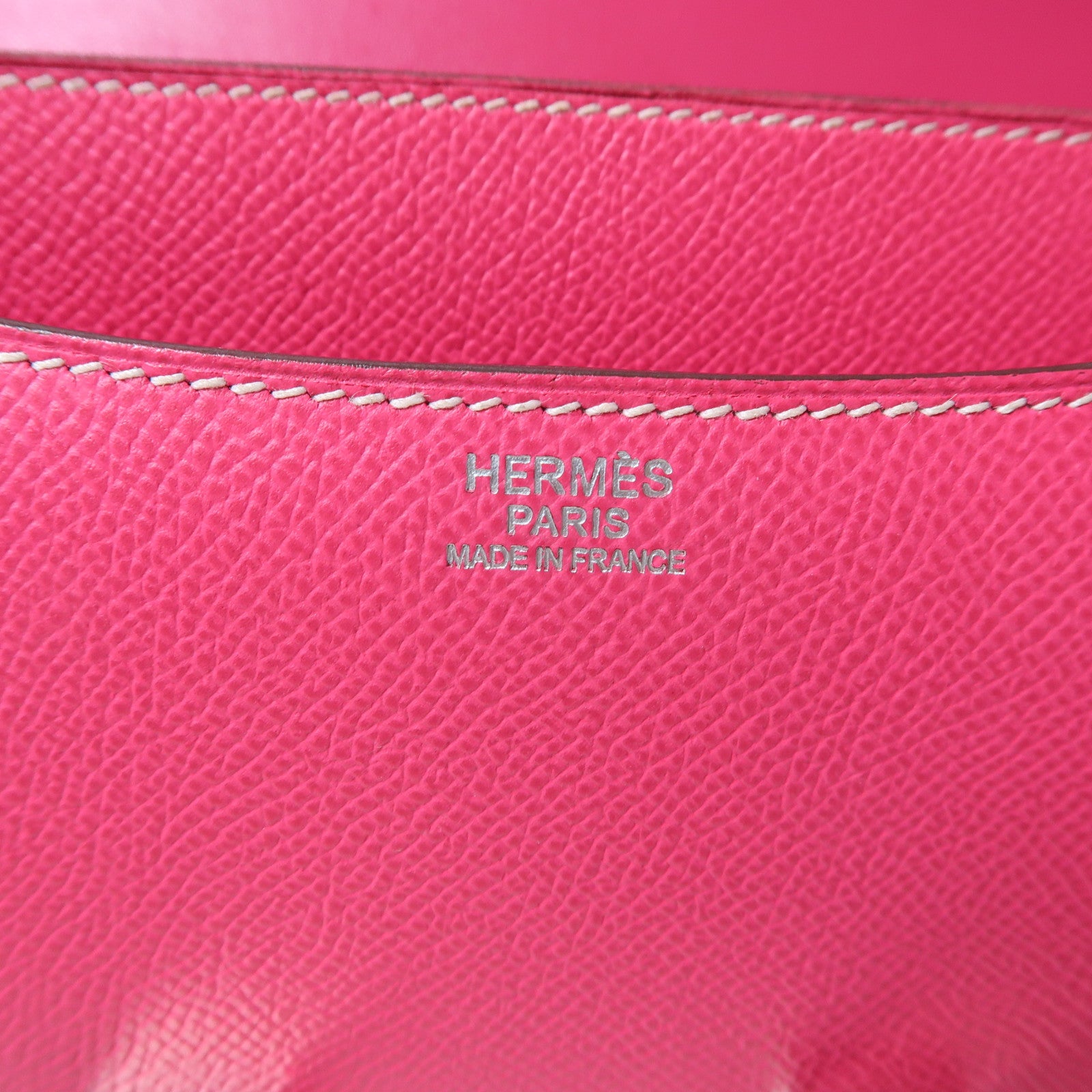 HERMES Epsom皮革Constance 24銀扣肩背袋Rose Tyrien粉紅色