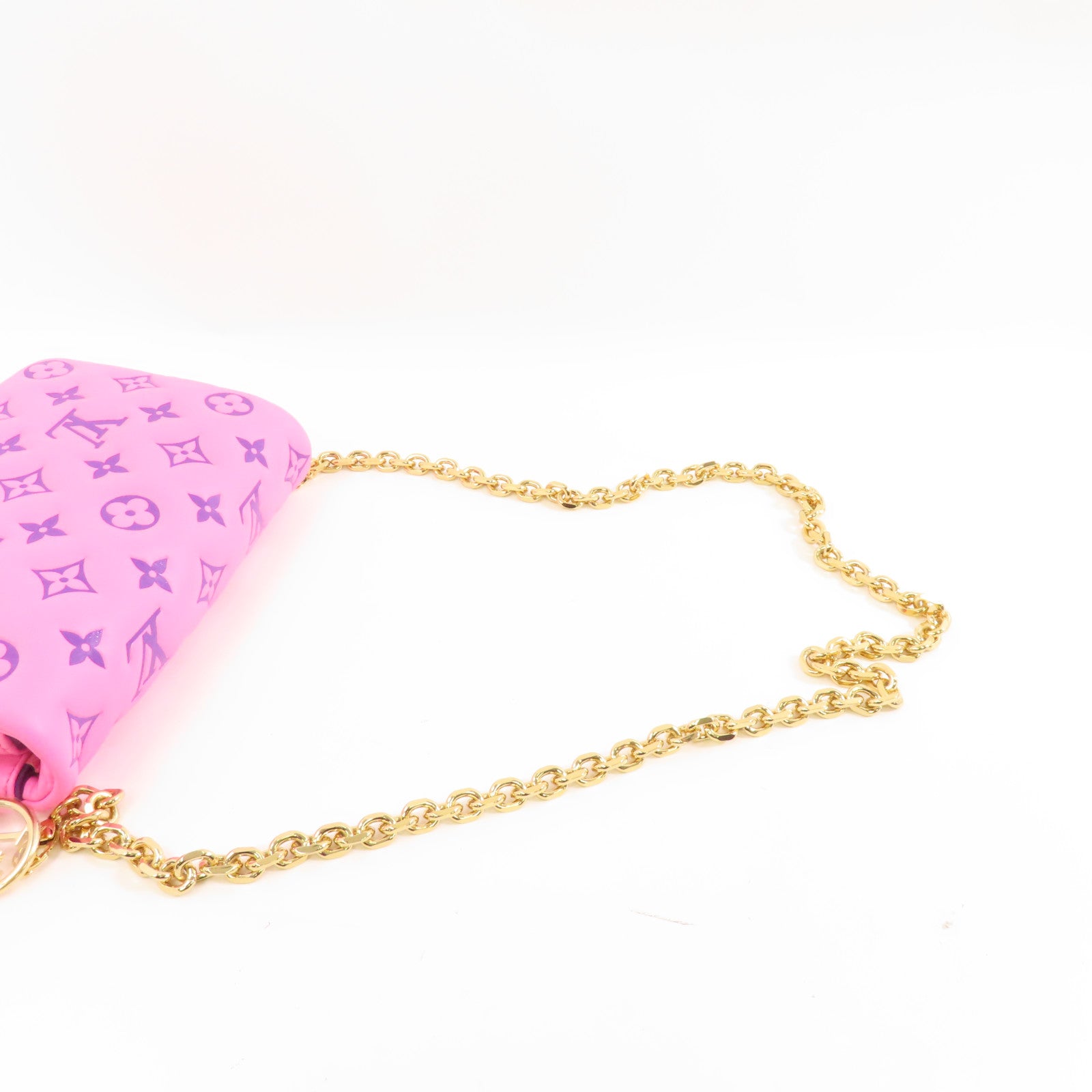 LOUIS VUITTON 羊皮皮革Pochette Coussin金扣鏈帶肩背袋粉紅色