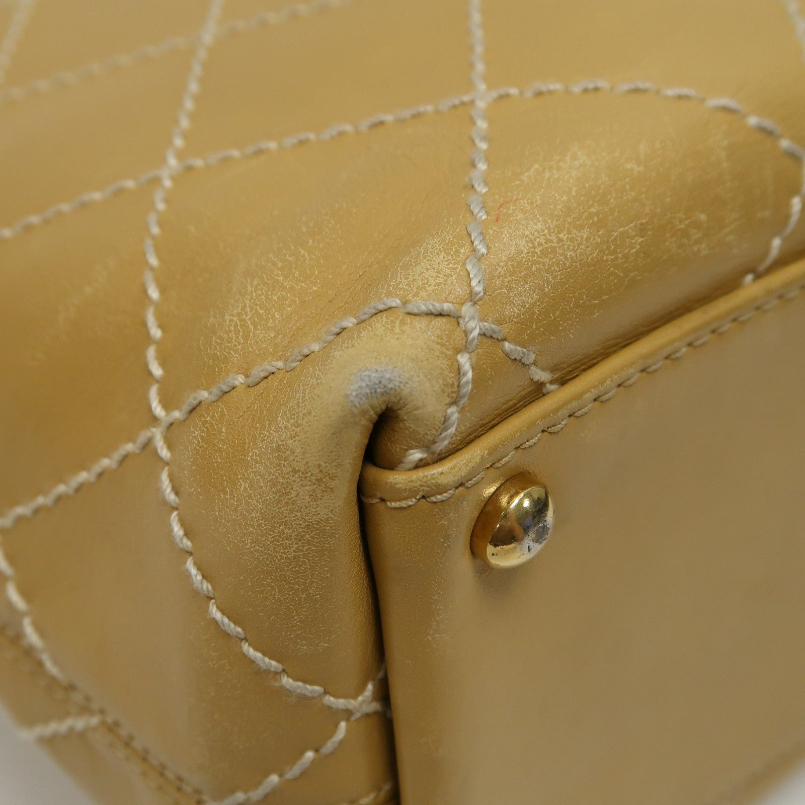 CHANEL 【激減優惠】菱格牛皮皮革Handbag金扣手挽袋啡色