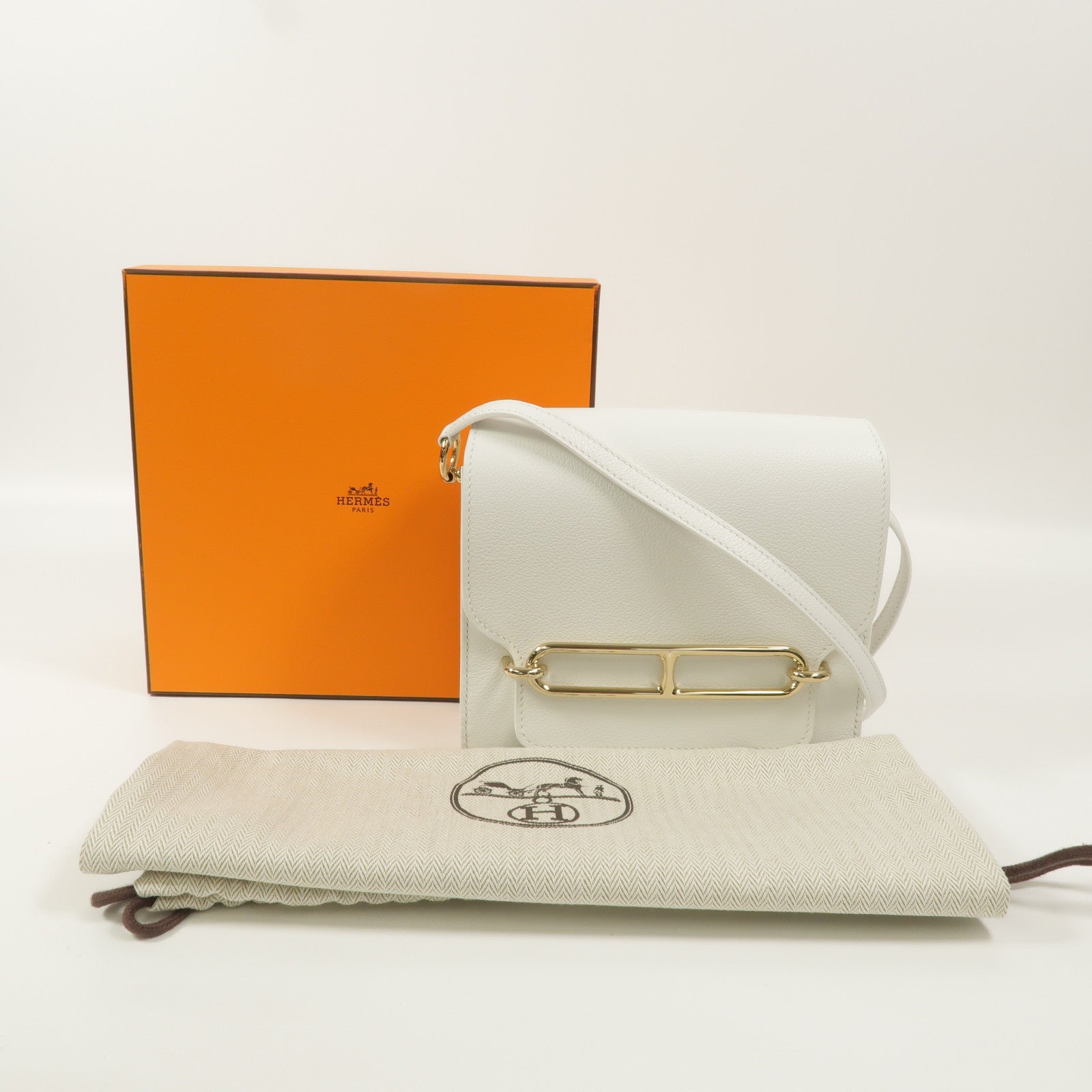 HERMES Evercolor皮革Roulis Mini肩背袋New White