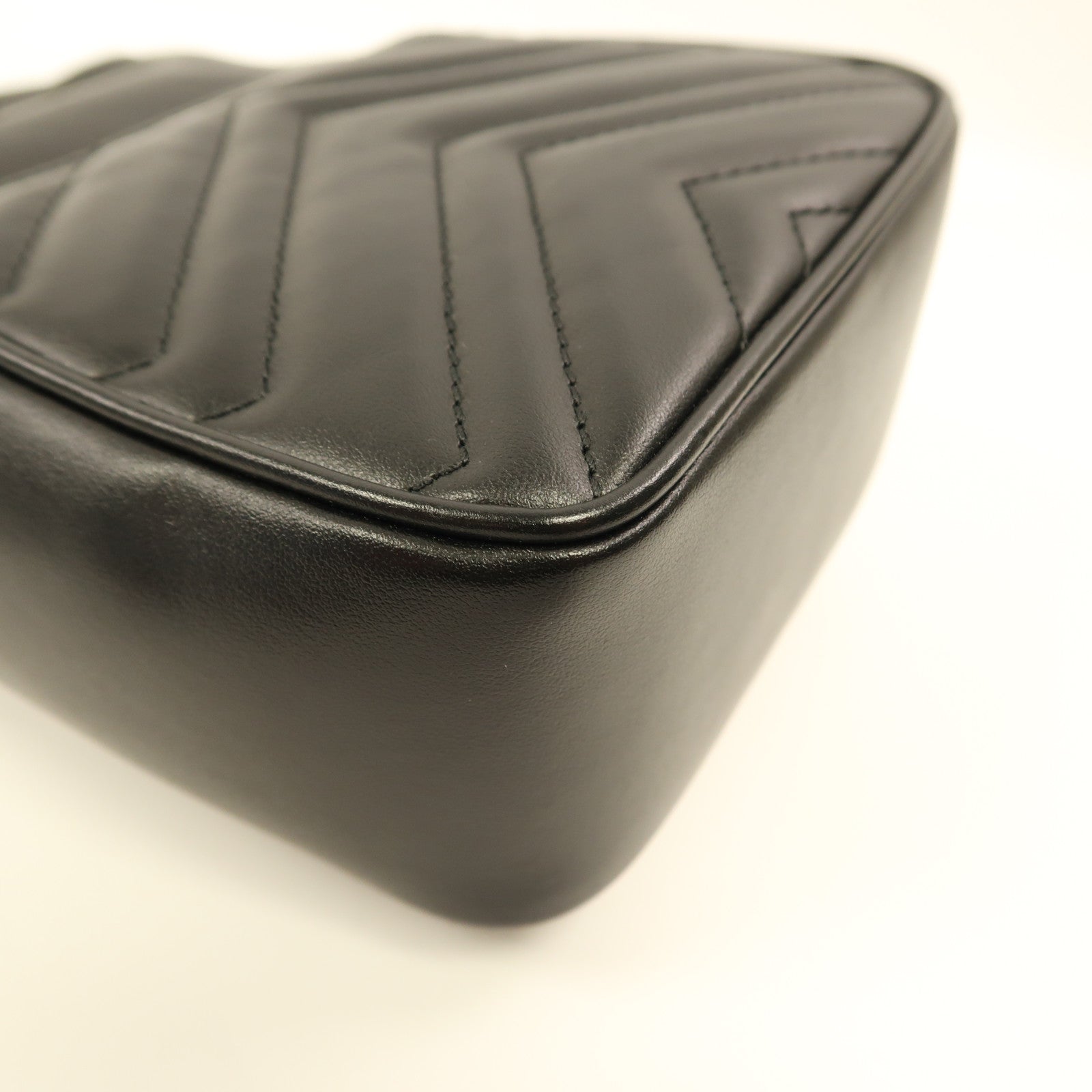 GUCCI Herringbone GG GHW Bucket Bag Shoulder Bag 746433 Calfskin Leather Black