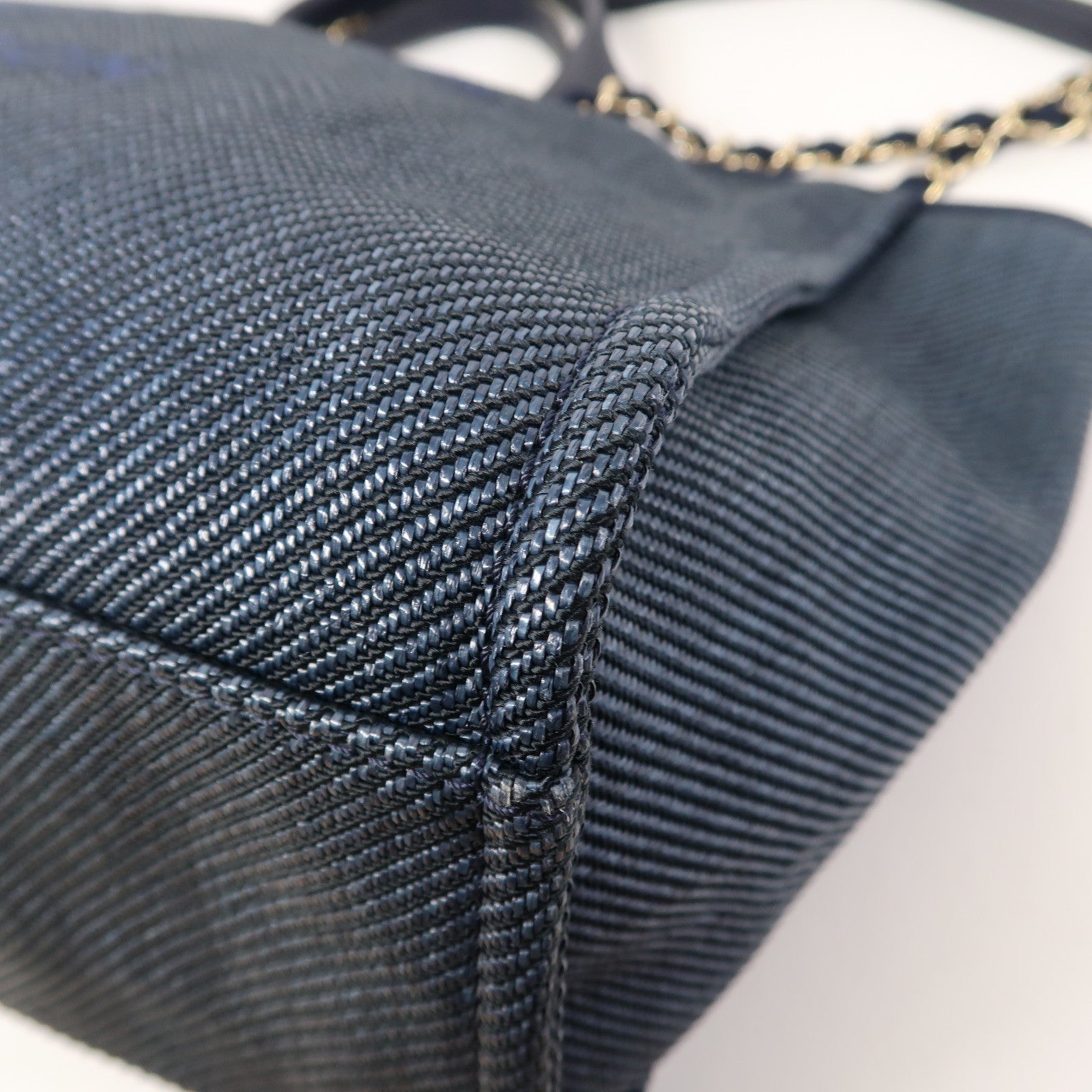 CHANEL 帆布Tote Bag金扣手挽肩背兩用袋藍色