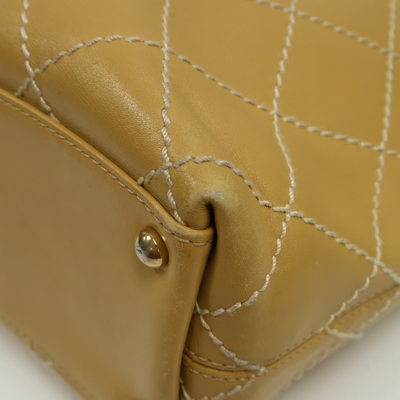 CHANEL 【激減優惠】菱格牛皮皮革Handbag金扣手挽袋啡色