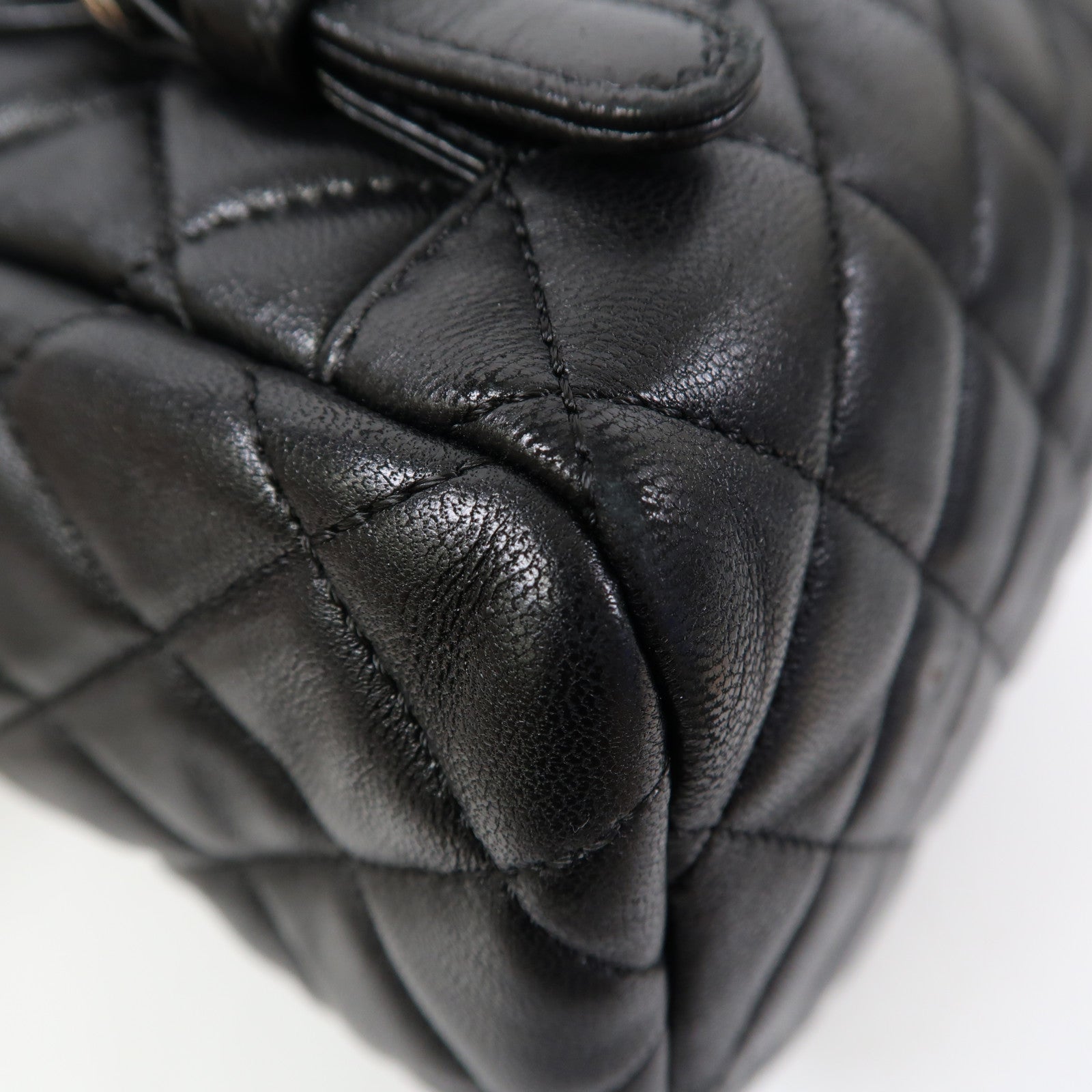 CHANEL 菱格牛皮皮革Backpack銀扣背包黑色