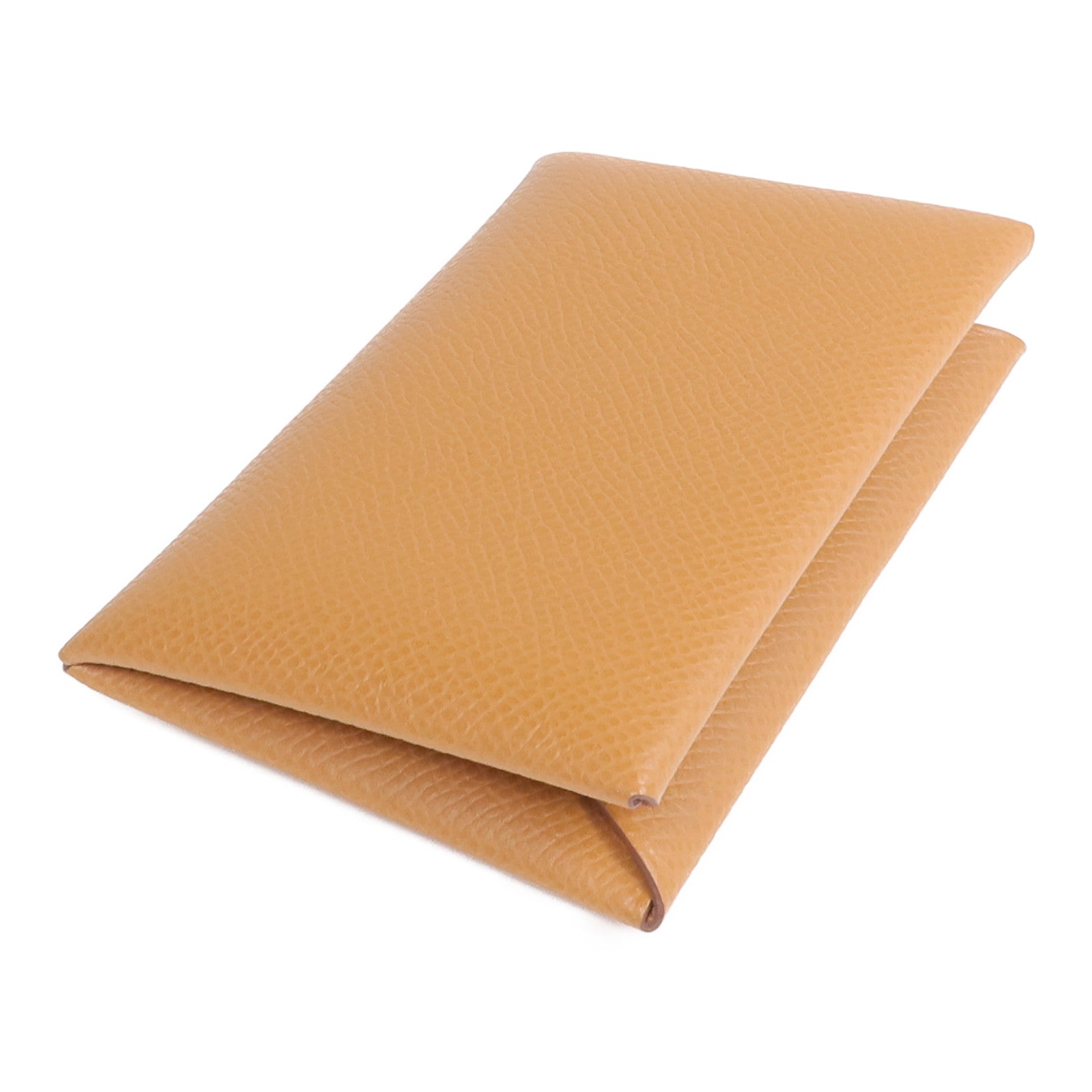 HERMES Epsom皮革Calvi銀扣卡片套Gold